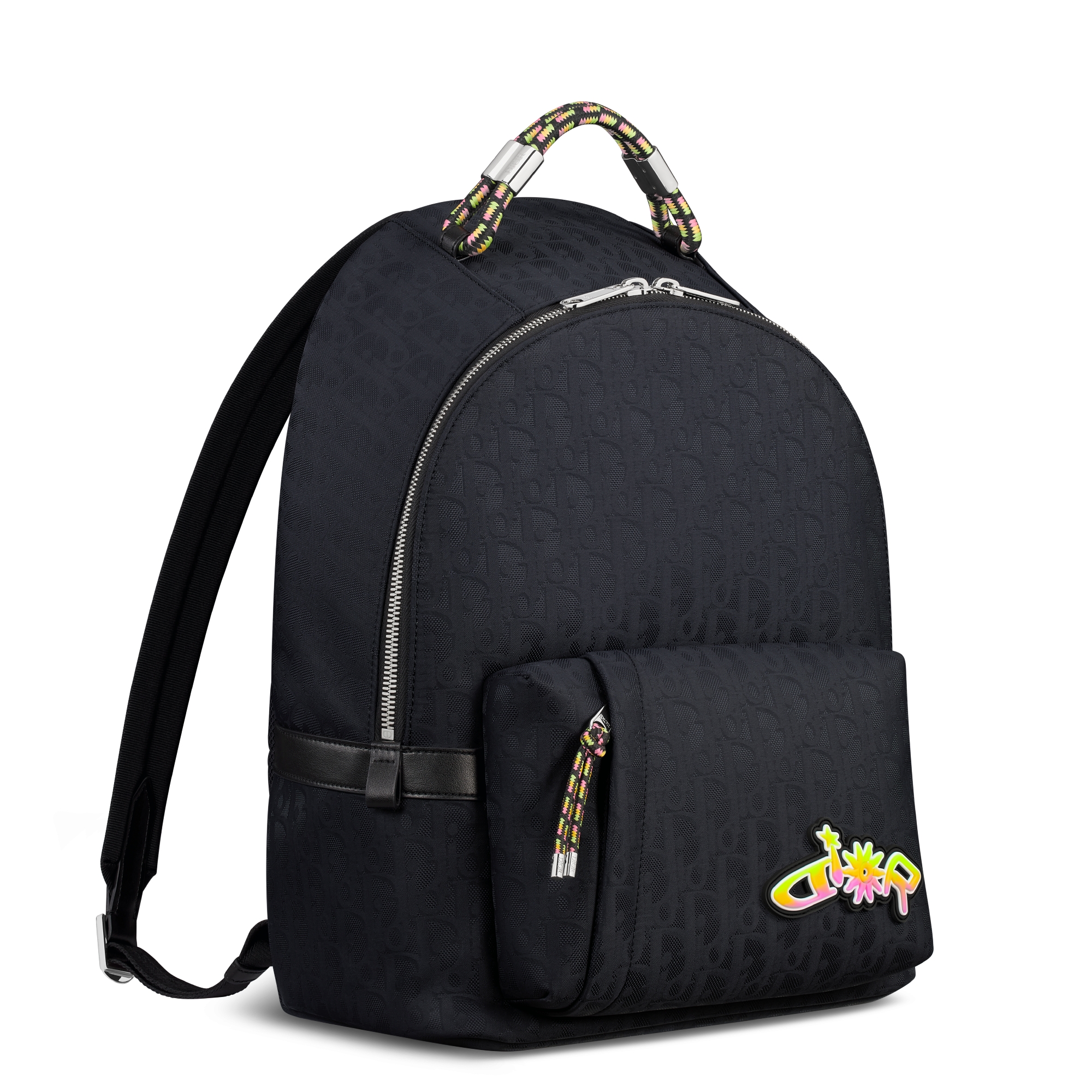 DIOR AND LEWIS HAMILTON 拉链双肩背包 黑色 Oblique 印花尼龙和黑色皮革效果科技面料 E03