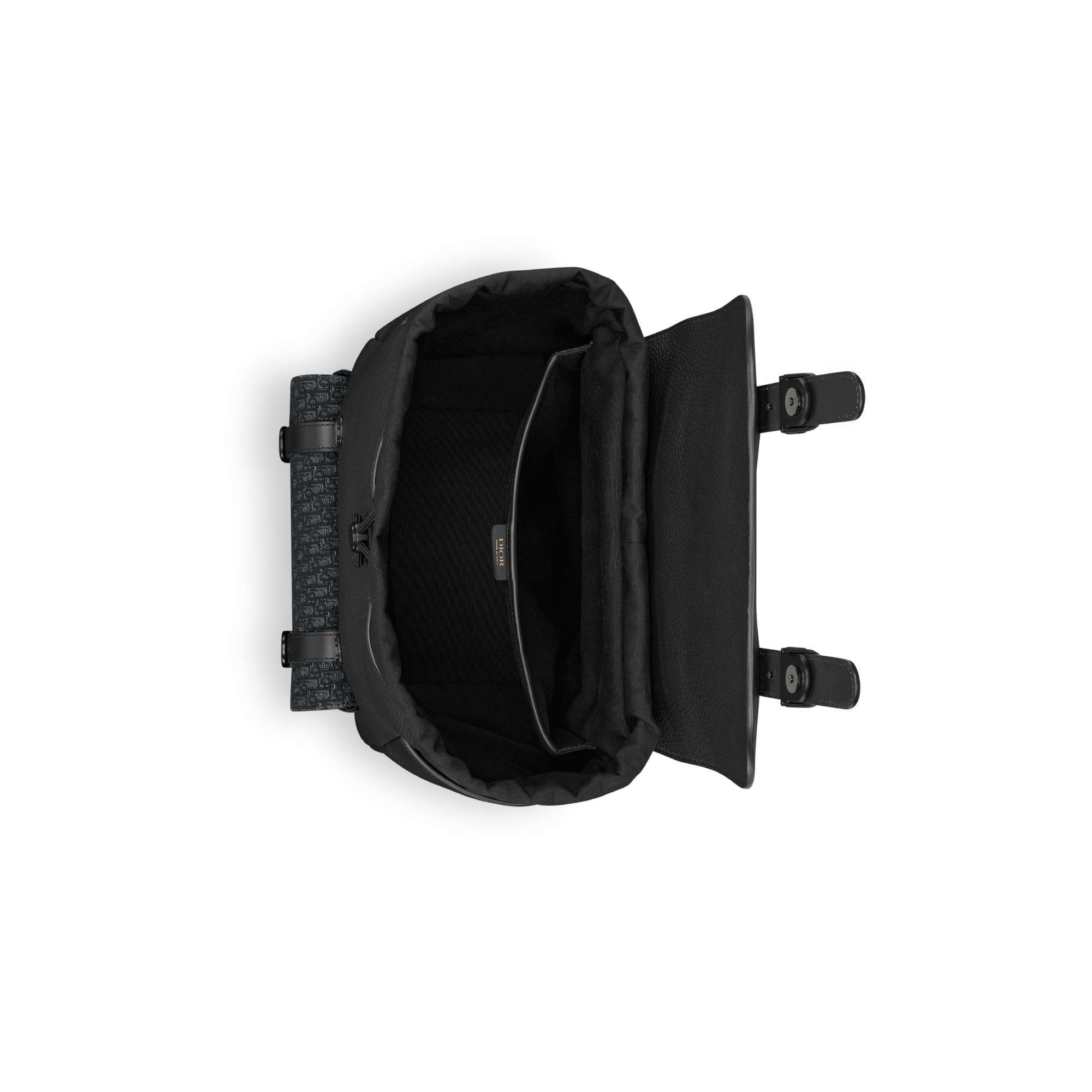 Dior Daily 翻盖双肩背包 黑色粒面牛皮革、黑色柔软粒面牛皮革和黑色超迷你 Oblique 印花面料 E06