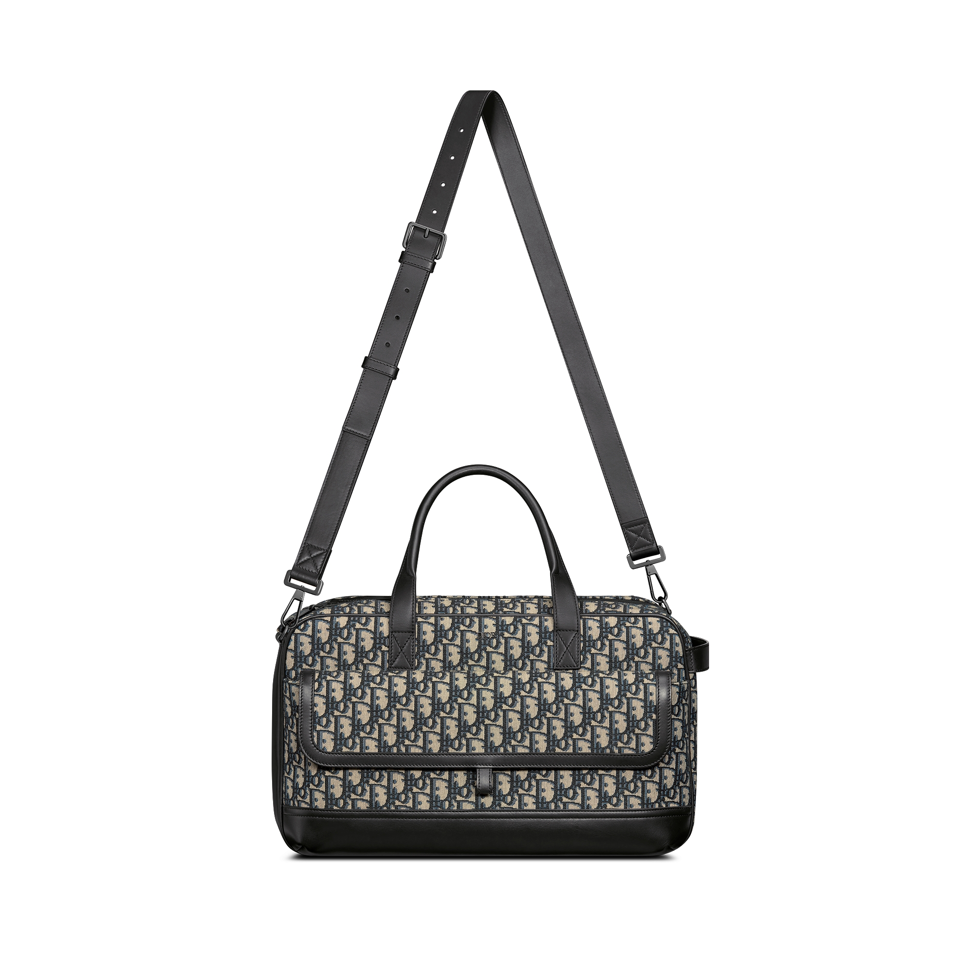 Dior Hit the Road 宠物包 米色和黑色 Oblique 印花面料和黑色光滑牛皮革 E07