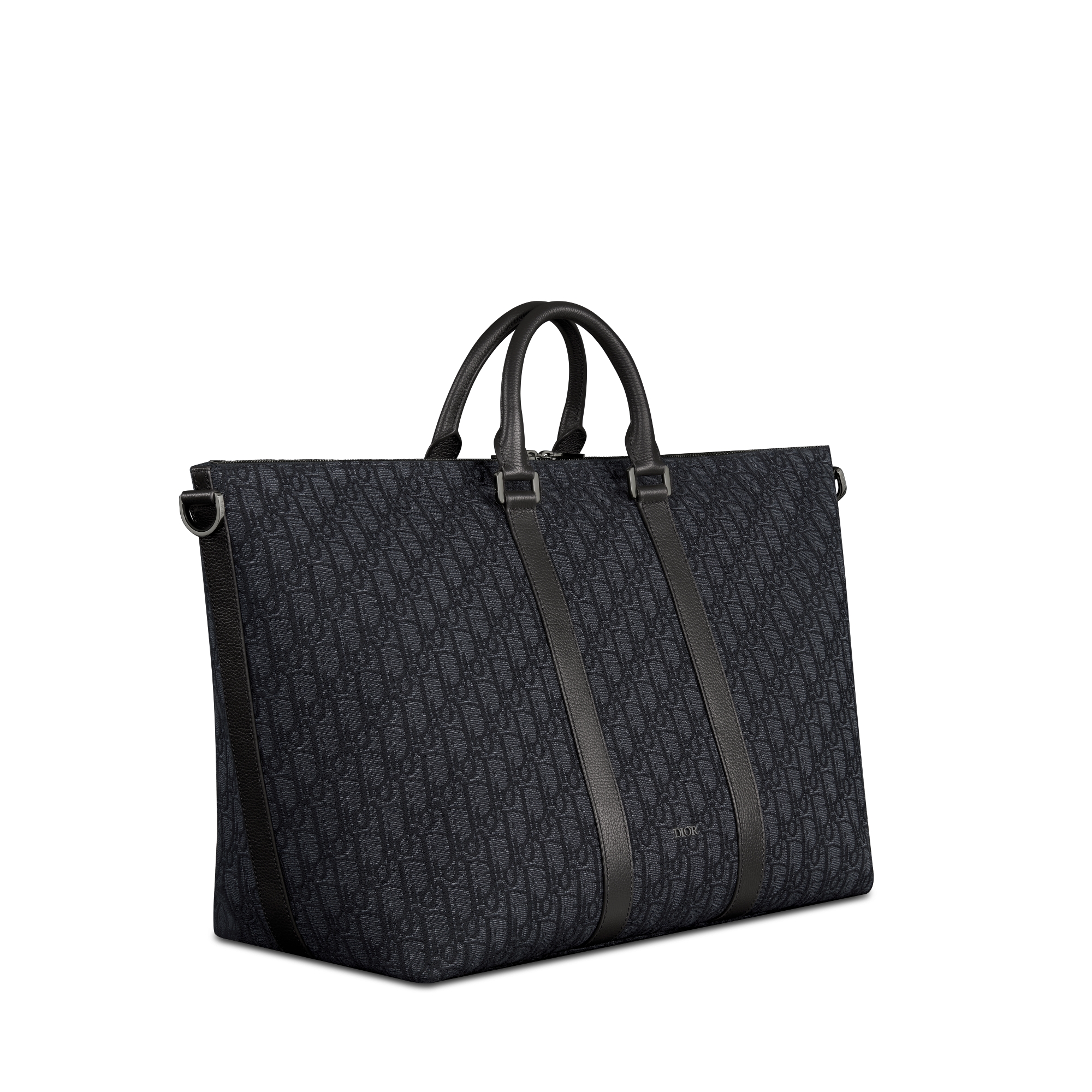 Weekender 40 手袋 黑色 Oblique 印花面料和黑色粒面牛皮革 E03