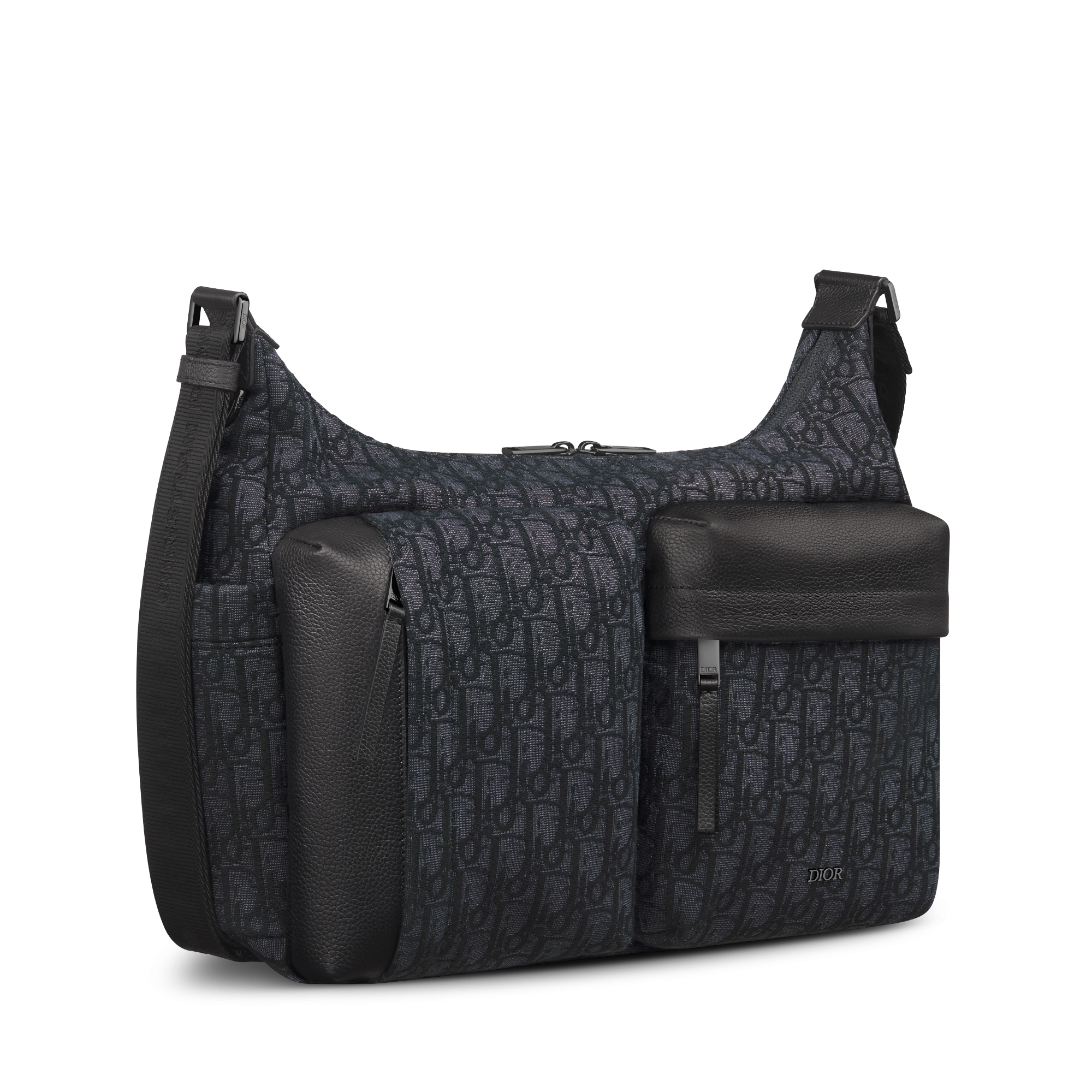 中号 Rider Soft 水饺包 黑色 Oblique 印花面料和黑色粒面牛皮革 E03