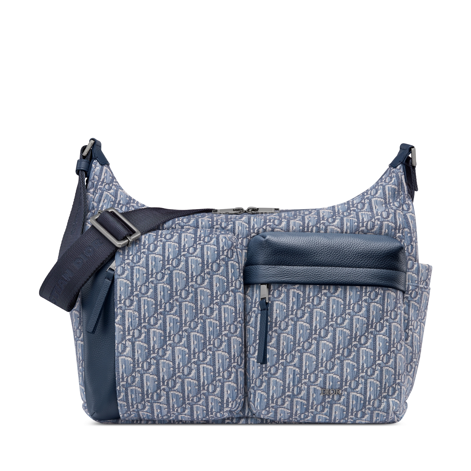 中号 Rider Soft 水饺包 蓝色 Oblique 印花面料和蓝色粒面牛皮革 E01