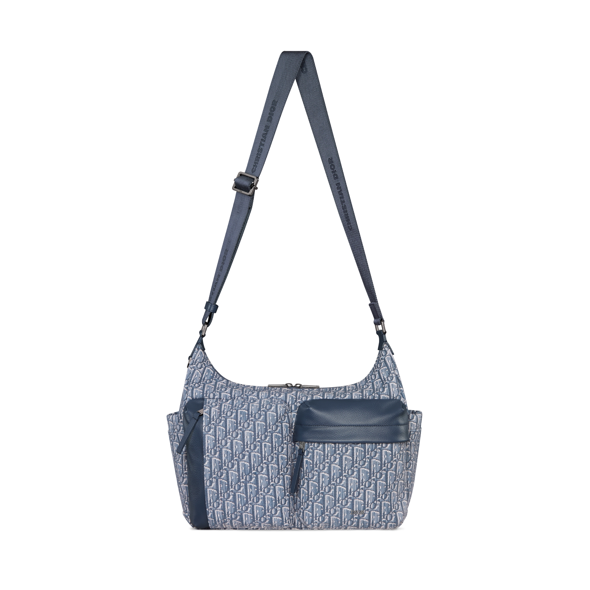 中号 Rider Soft 水饺包 蓝色 Oblique 印花面料和蓝色粒面牛皮革 E07