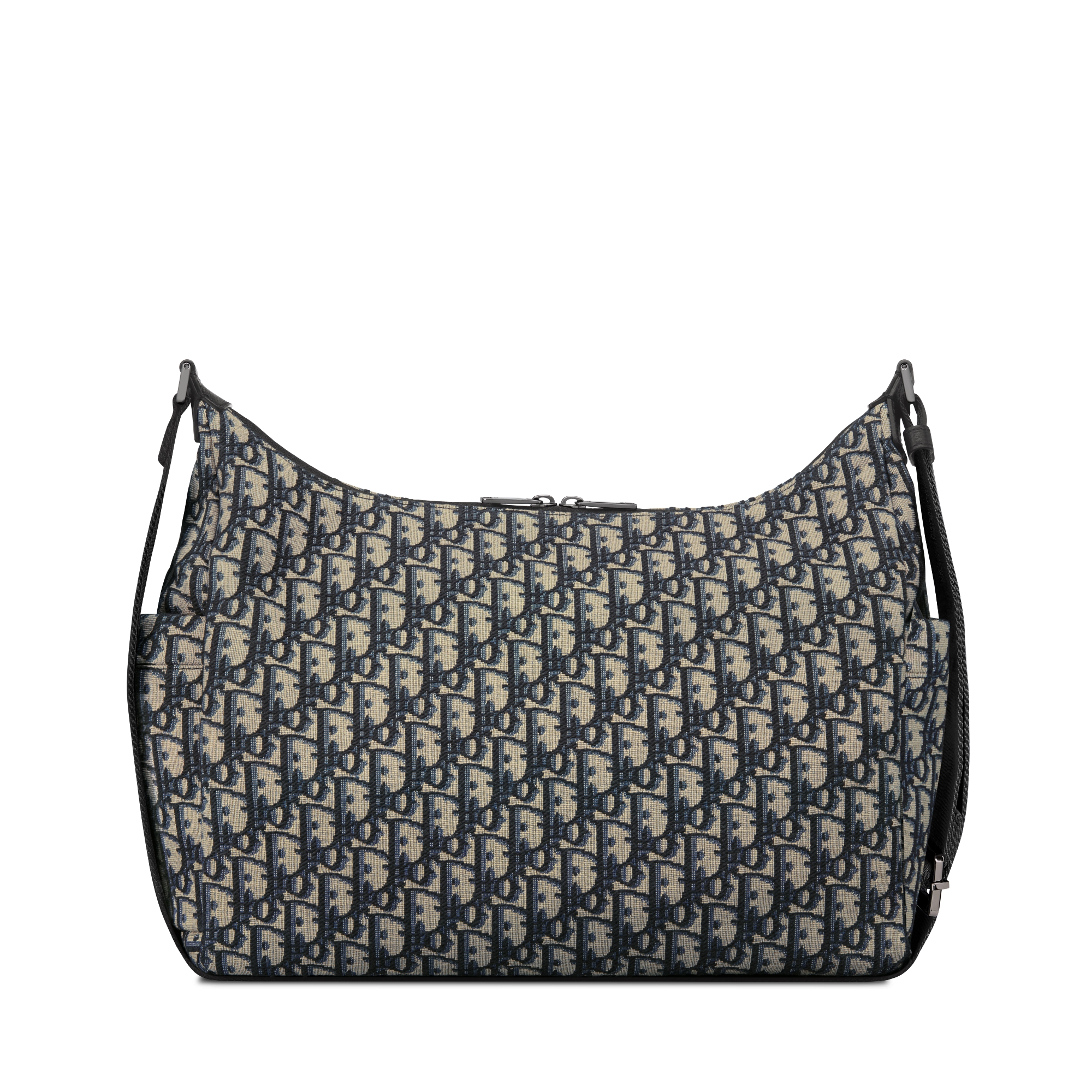 中号 Rider Soft 水饺包 米色和黑色 Oblique 印花面料搭配黑色粒面牛皮革 E08