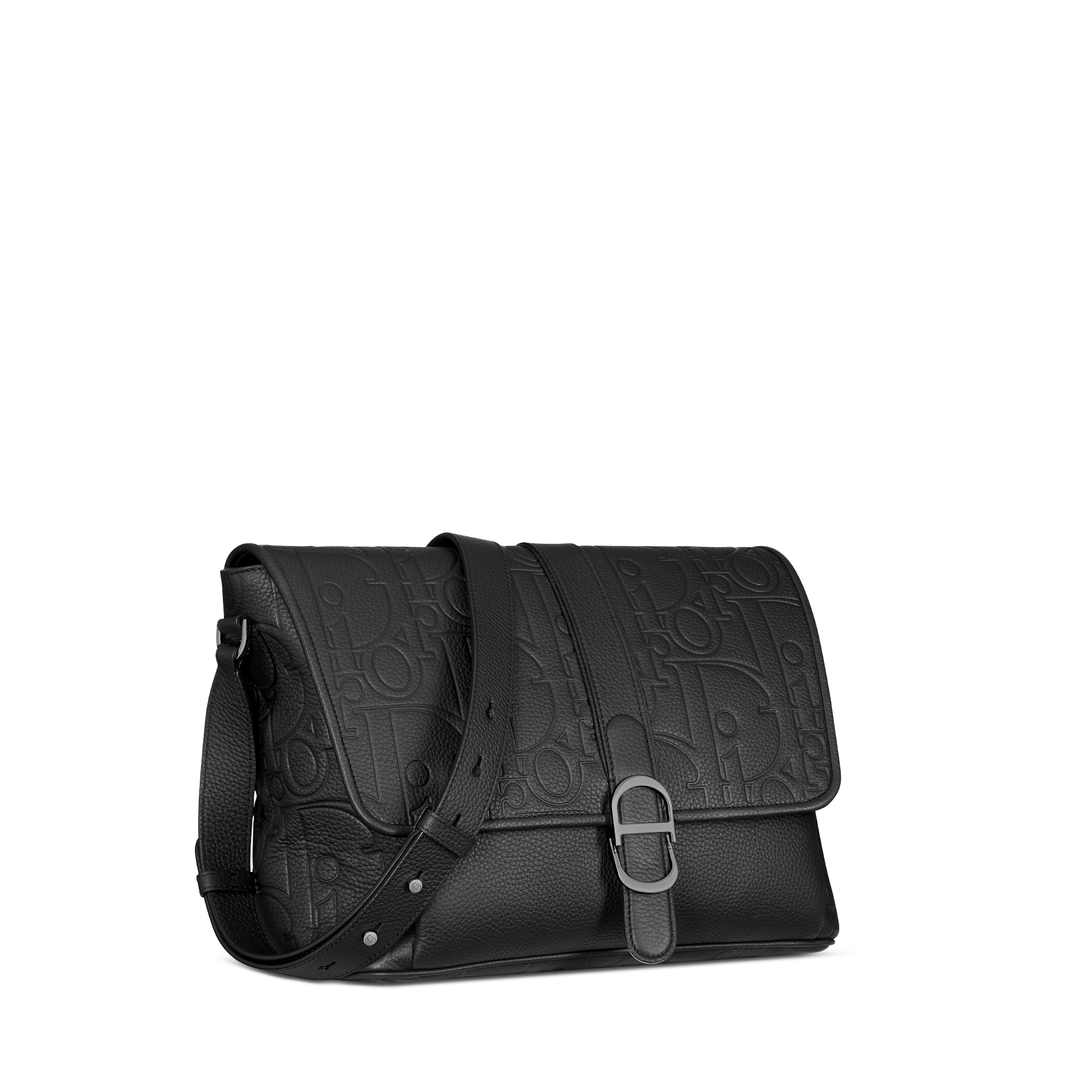 大号 Dior Daily 翻盖信使包 黑色 Dior Gravity 印花效果皮革和黑色粒面牛皮革 E03