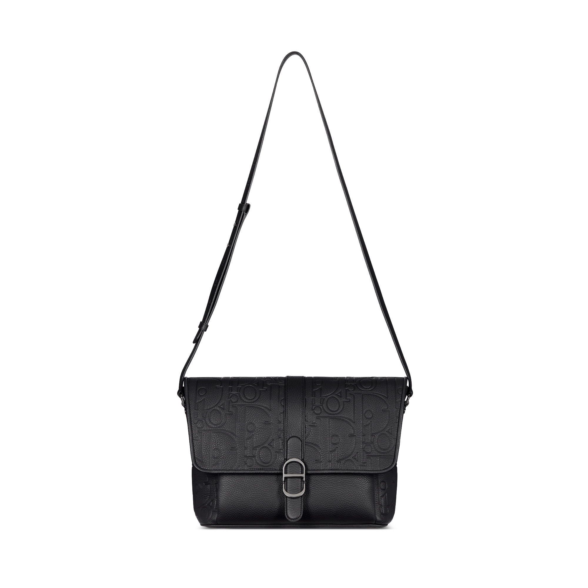 大号 Dior Daily 翻盖信使包 黑色 Dior Gravity 印花效果皮革和黑色粒面牛皮革 E07