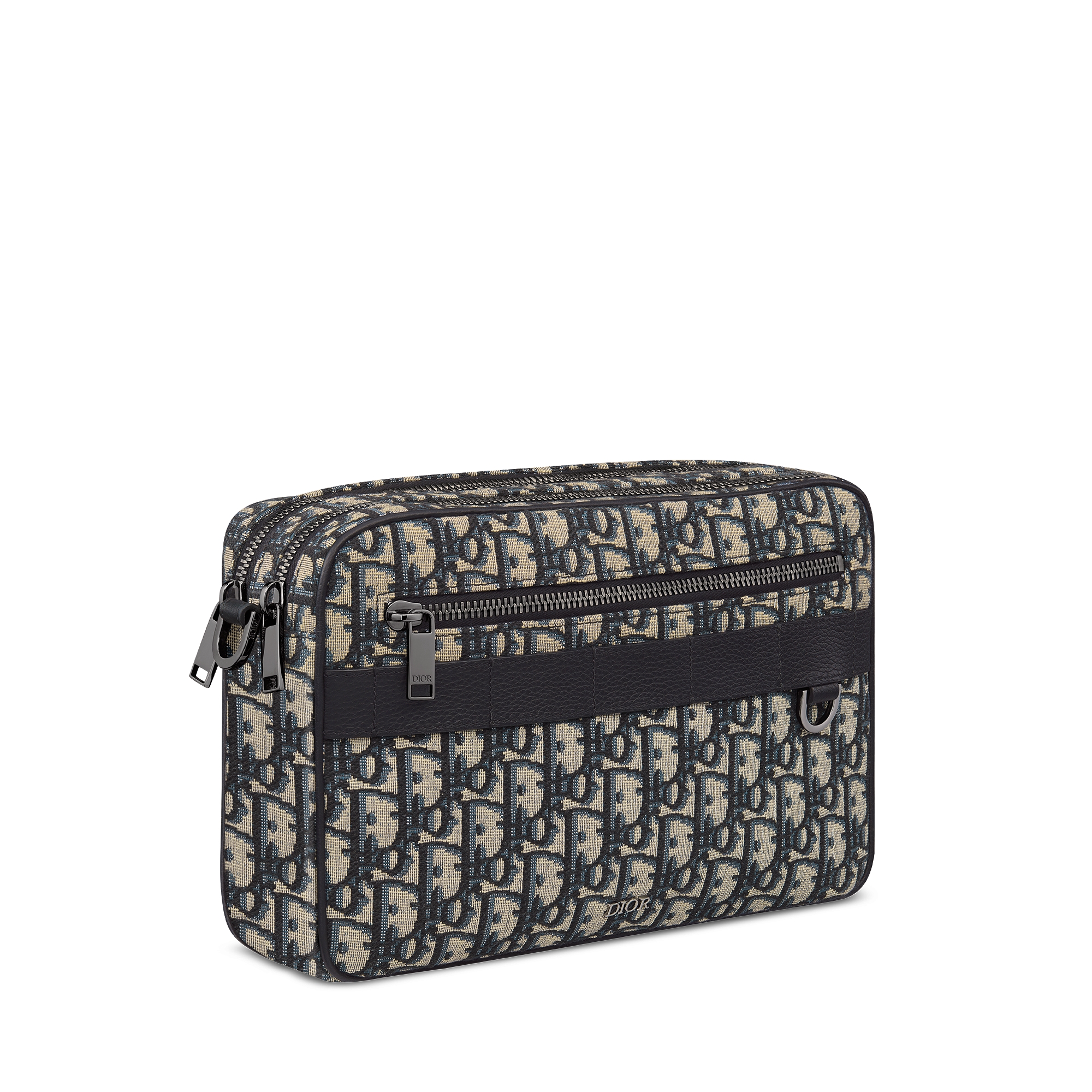 超大 Safari 手袋（附肩带） 米色和黑色 Oblique 印花面料和黑色粒面牛皮革 E03