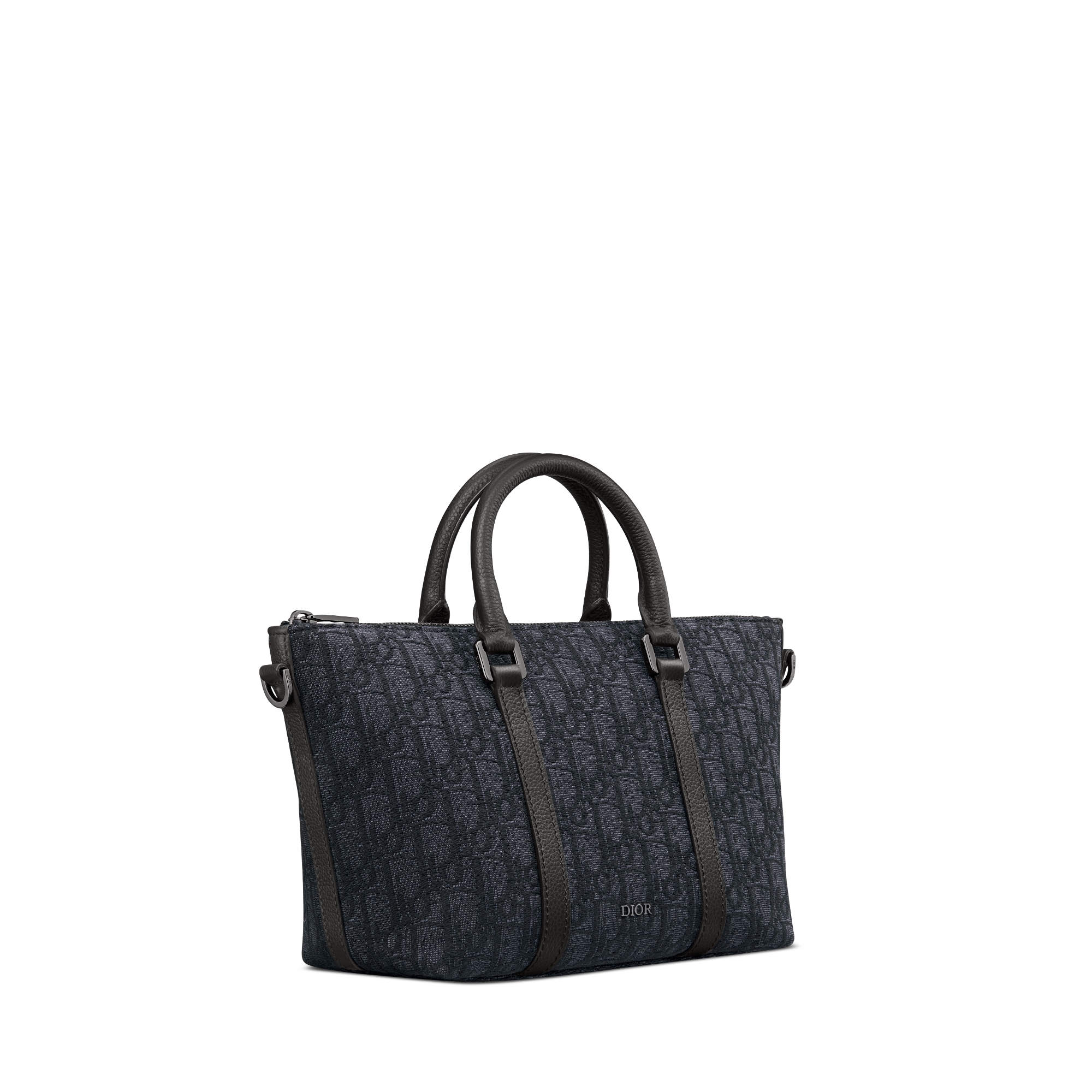 Weekender 25 手袋 黑色 Oblique 印花面料和黑色粒面牛皮革 E03