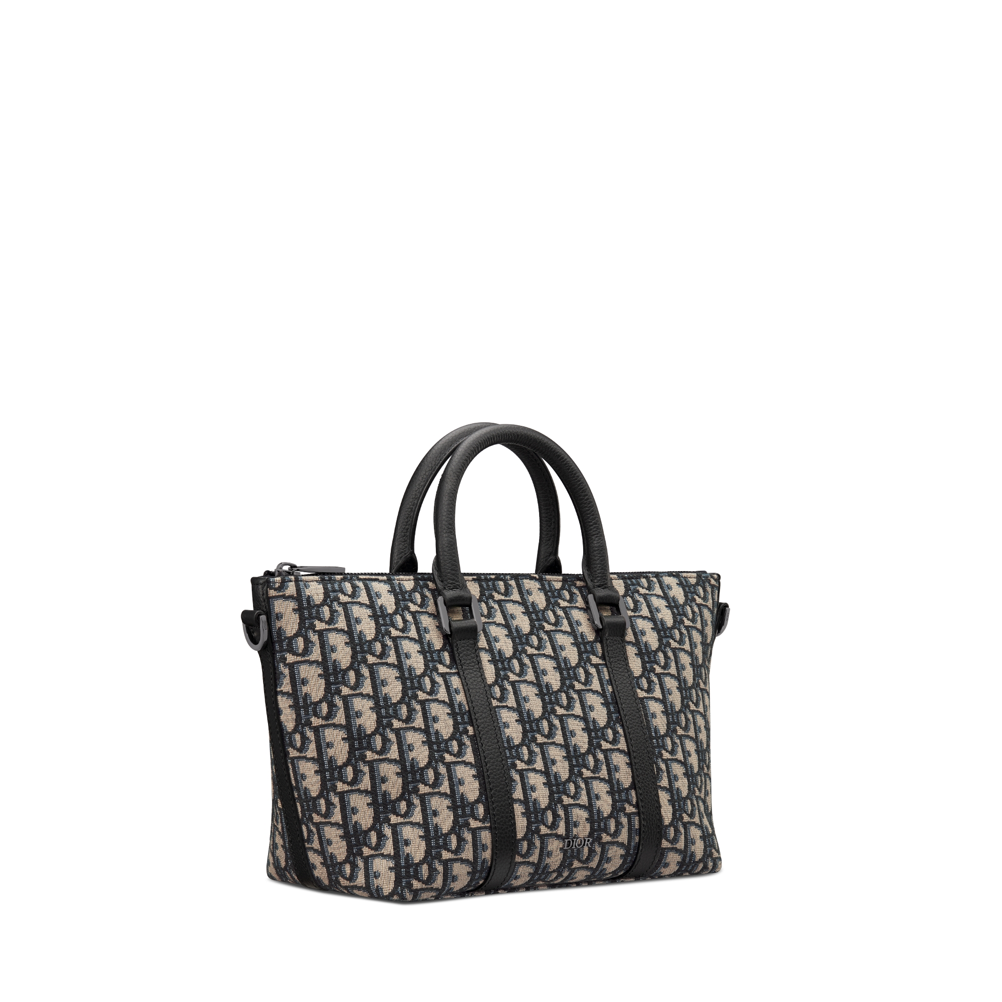 Weekender 25 手袋 米色和黑色 Oblique 印花面料和黑色粒面牛皮革 E03