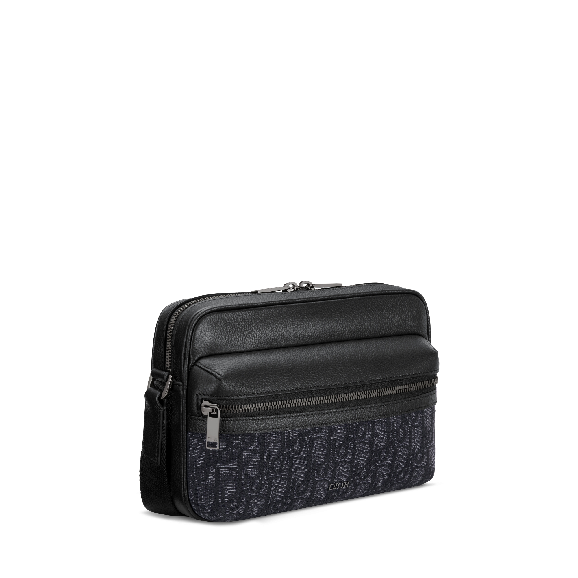 Rider 2.0 拉链式信使包 黑色 Oblique 印花面料和黑色粒面牛皮革 E03