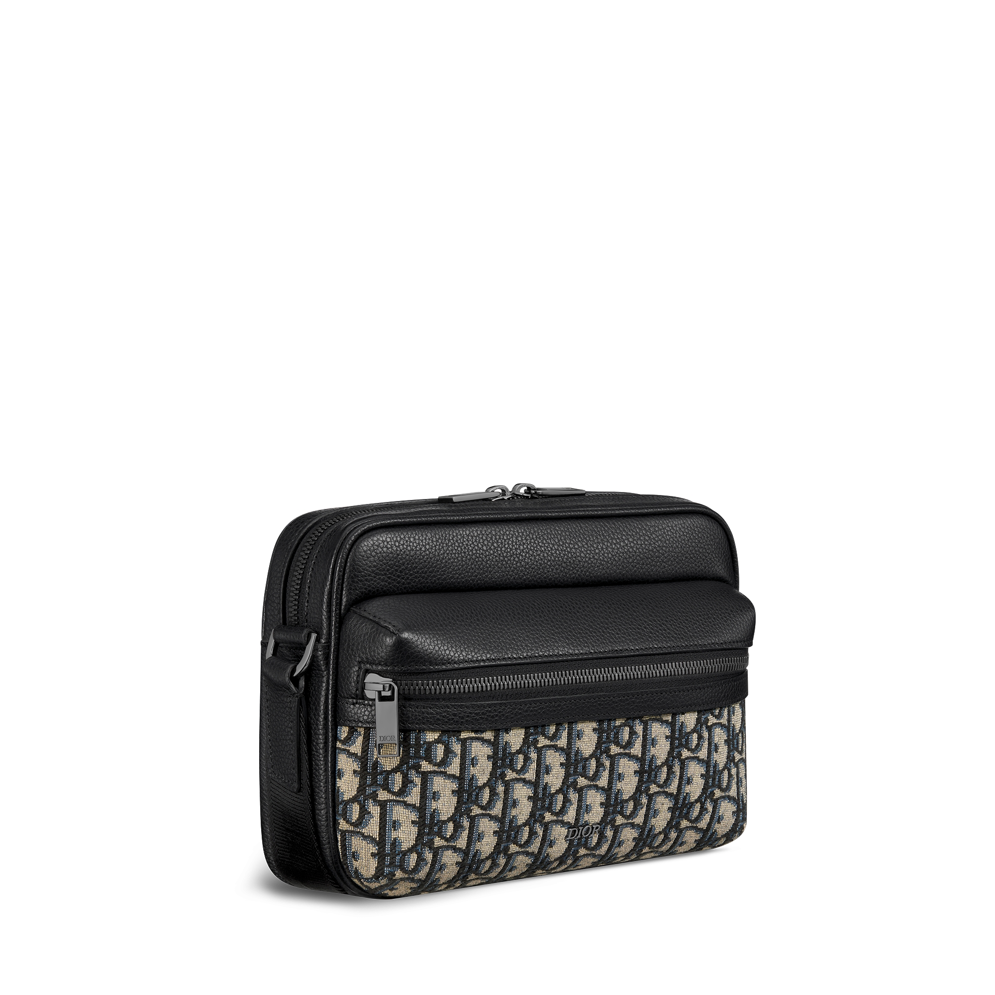 Rider 2.0 拉链式信使包 米色和黑色 Oblique 印花面料搭配黑色粒面牛皮革 E03