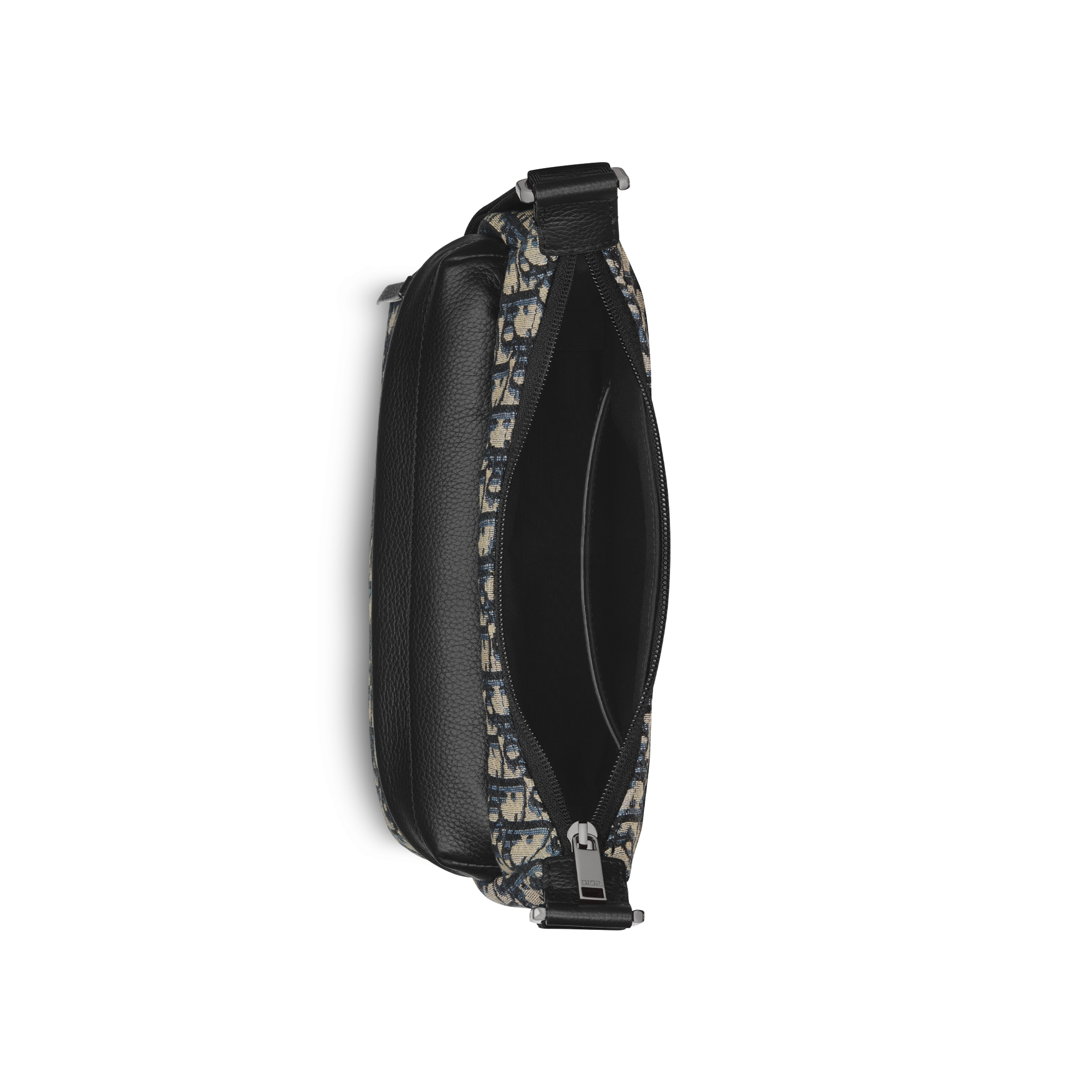 小号 Rider Soft 水饺包 米色和黑色 Oblique 印花面料搭配黑色粒面牛皮革 E06