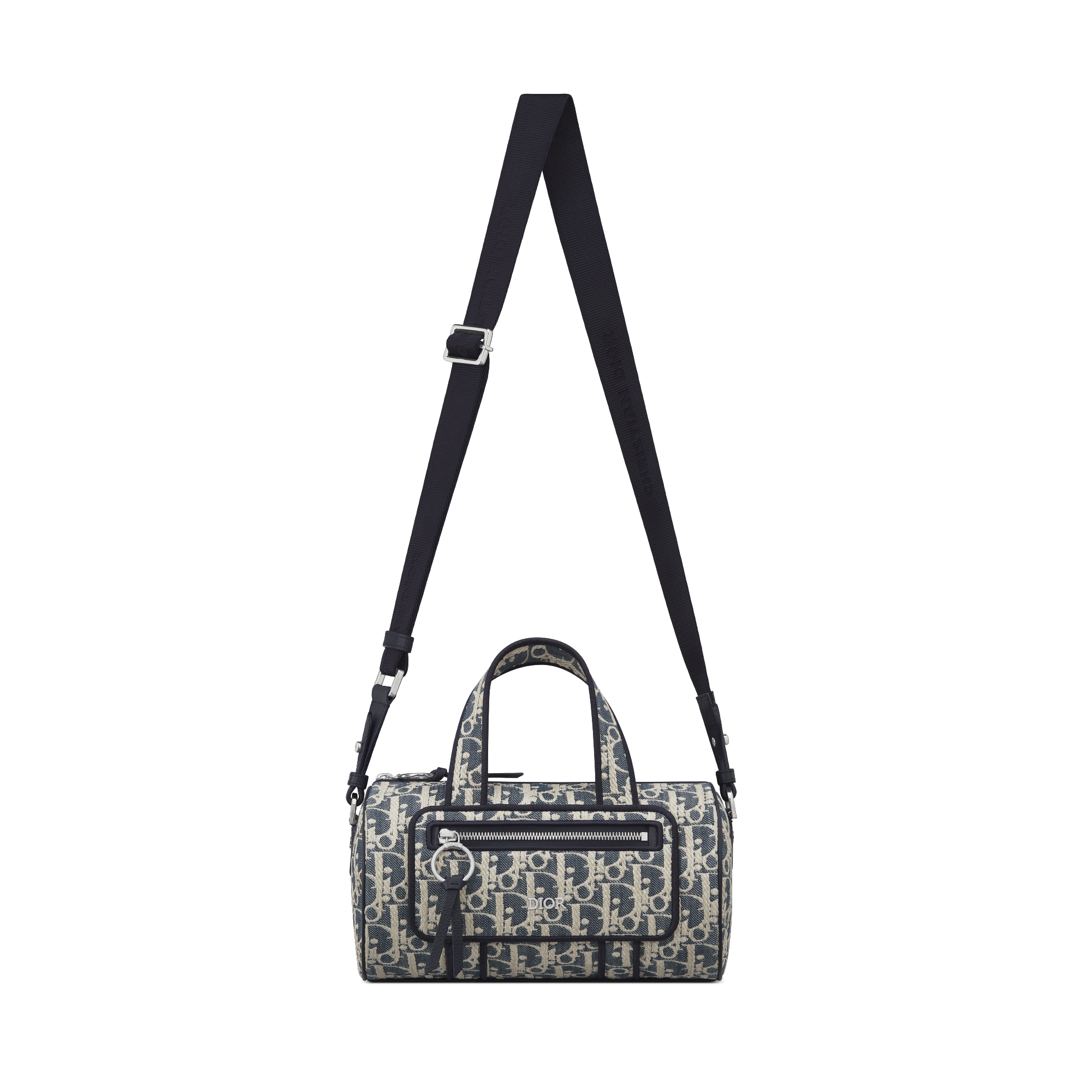 拉链信使包 蓝色和米色酒椰草效果 Oblique 印花牛仔面料 E07