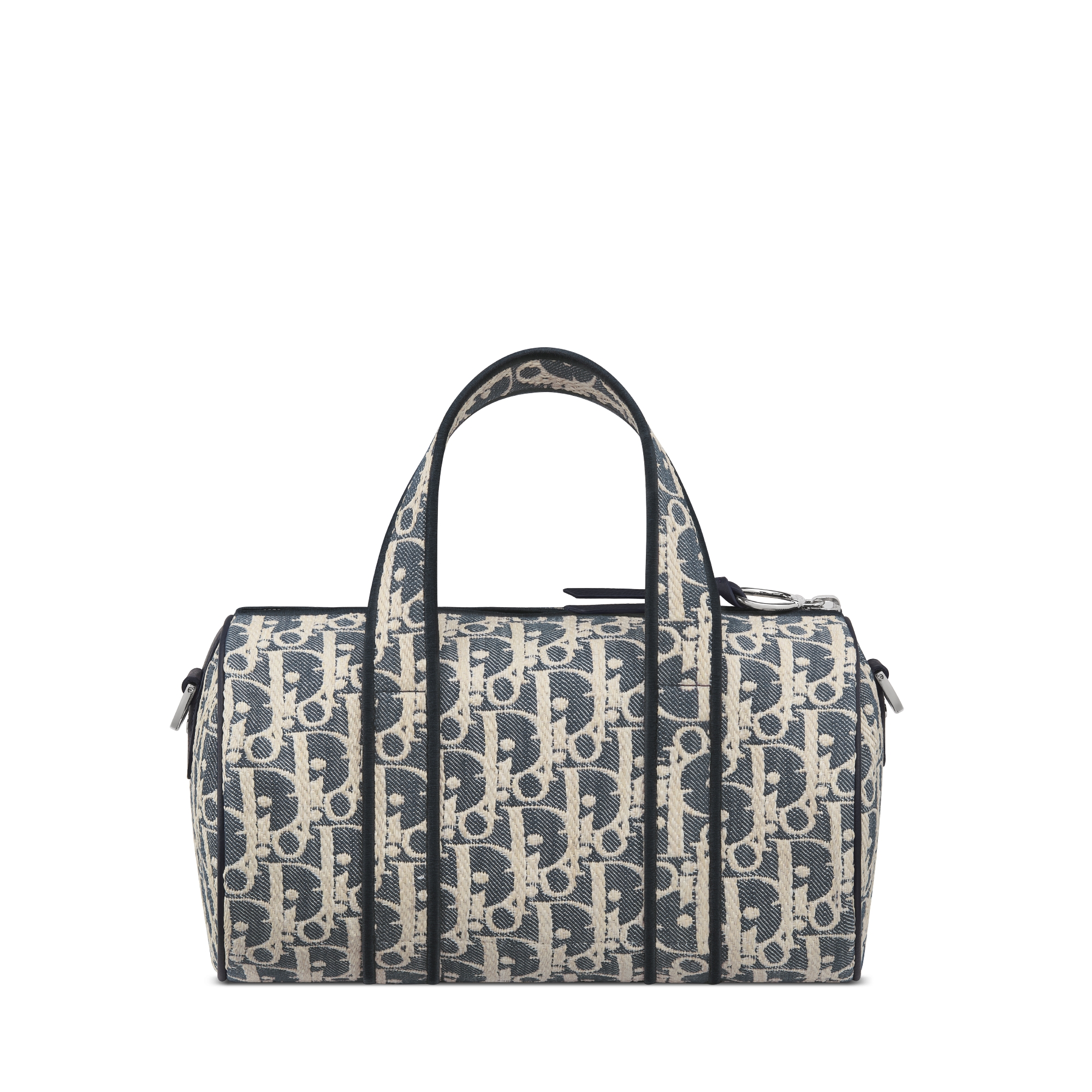 拉链信使包 蓝色和米色酒椰草效果 Oblique 印花牛仔面料 E08