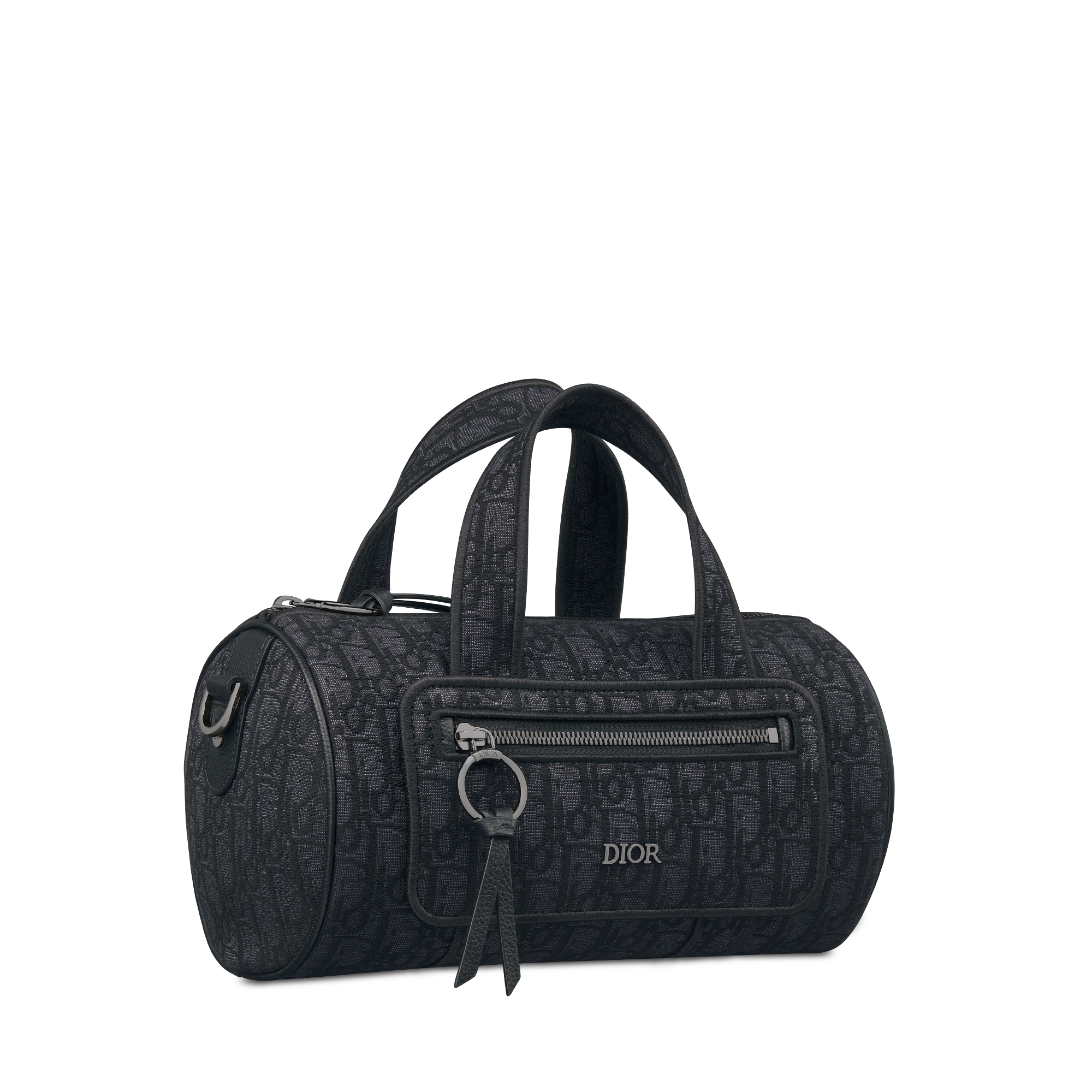 拉链信使包 黑色 Oblique 印花面料和黑色粒面牛皮革 E03