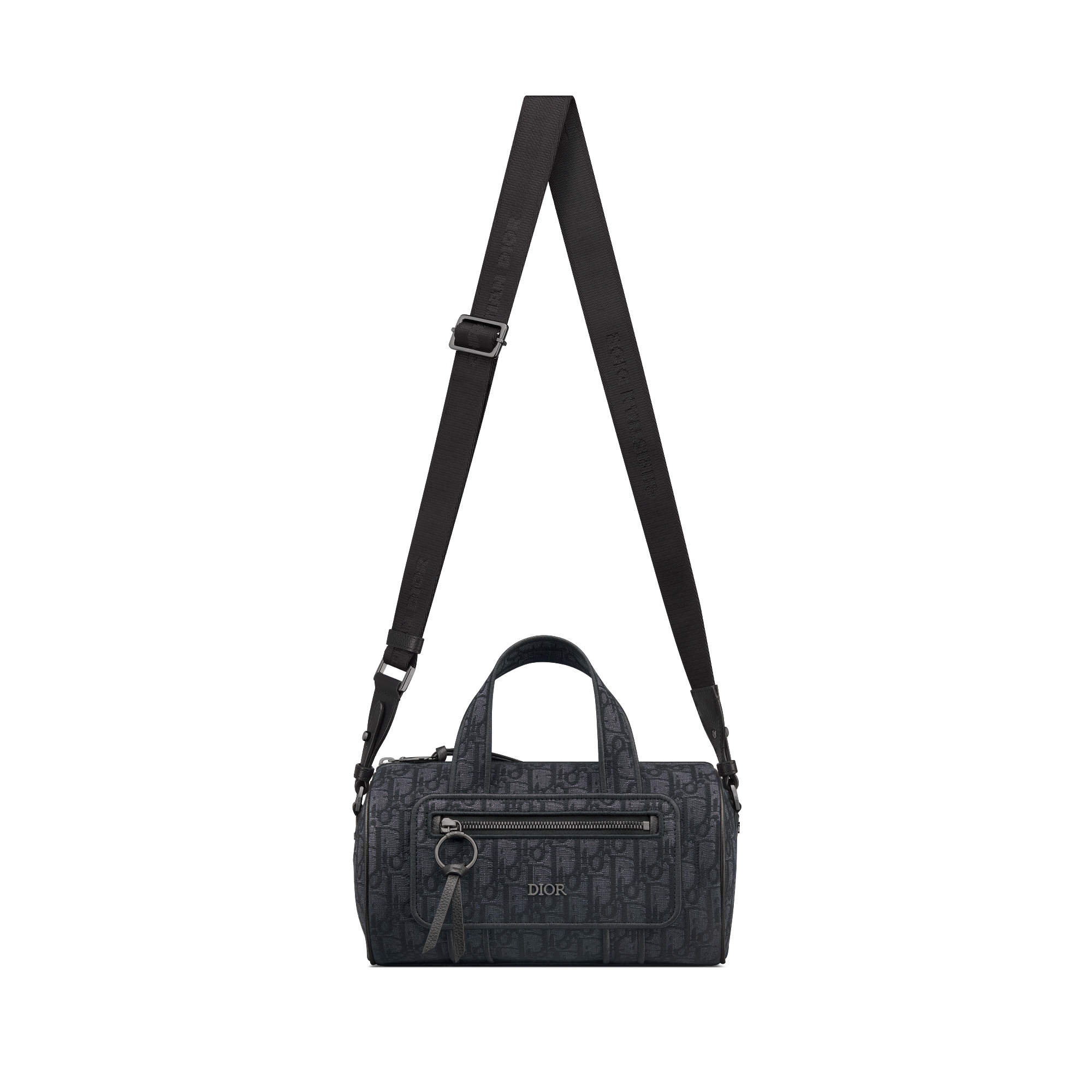 拉链信使包 黑色 Oblique 印花面料和黑色粒面牛皮革 E07