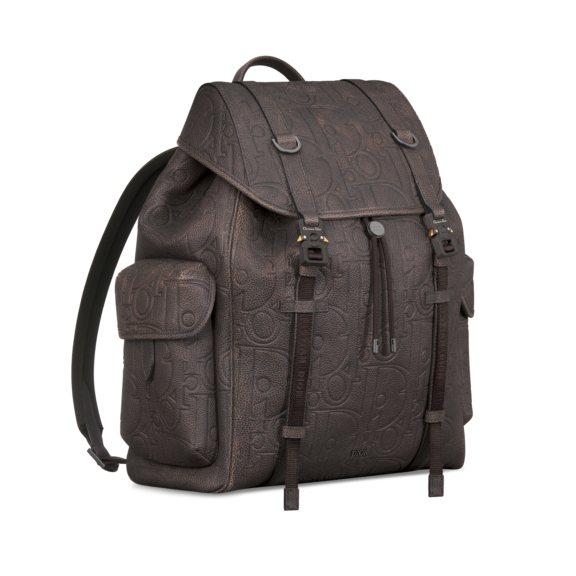 Dior Hit The Road 翻盖双肩背包 棕色 Dior Gravity Vintage 印花效果皮革 E03