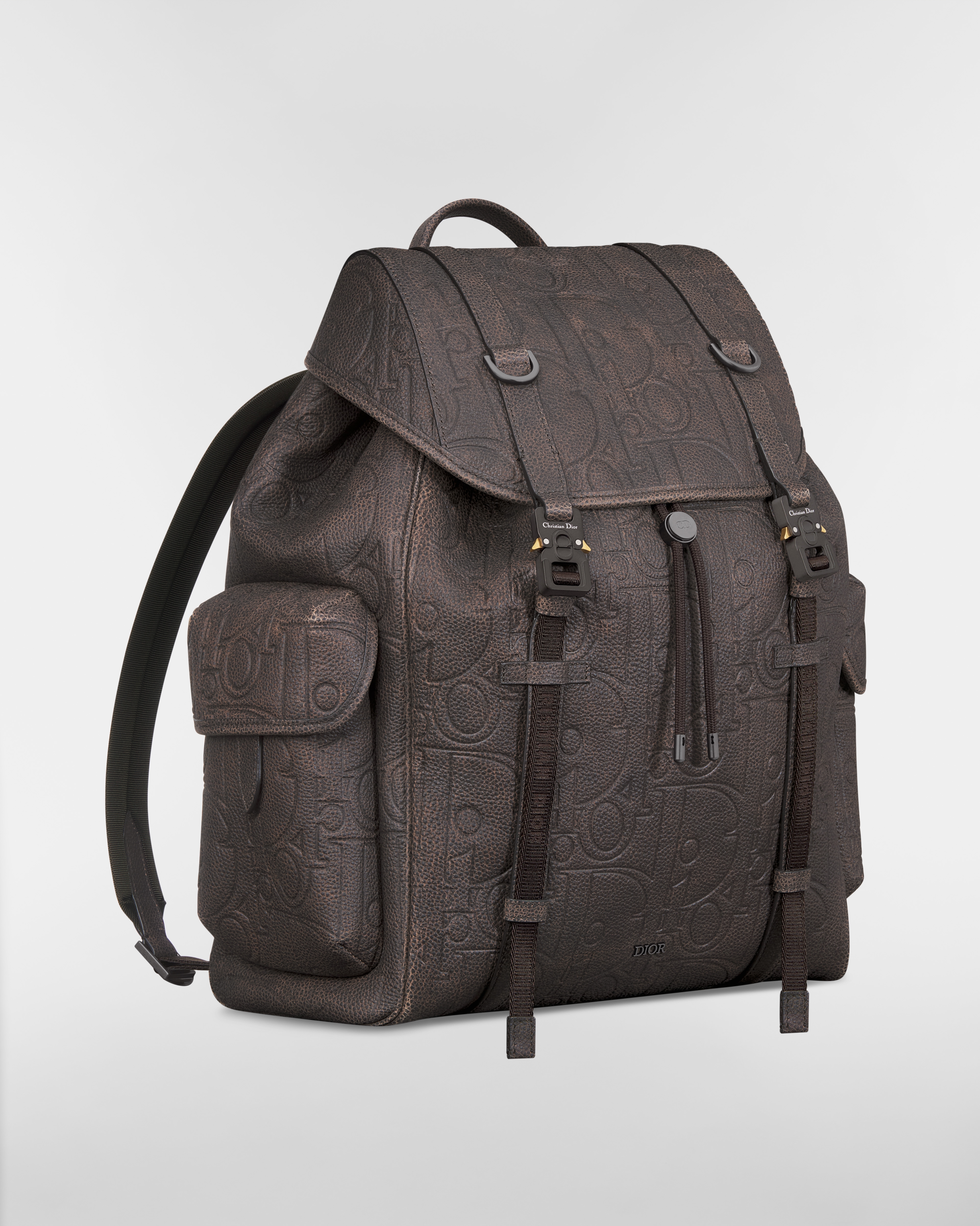 Dior Hit The Road 翻盖双肩背包 棕色 Dior Gravity Vintage 印花效果皮革 E03