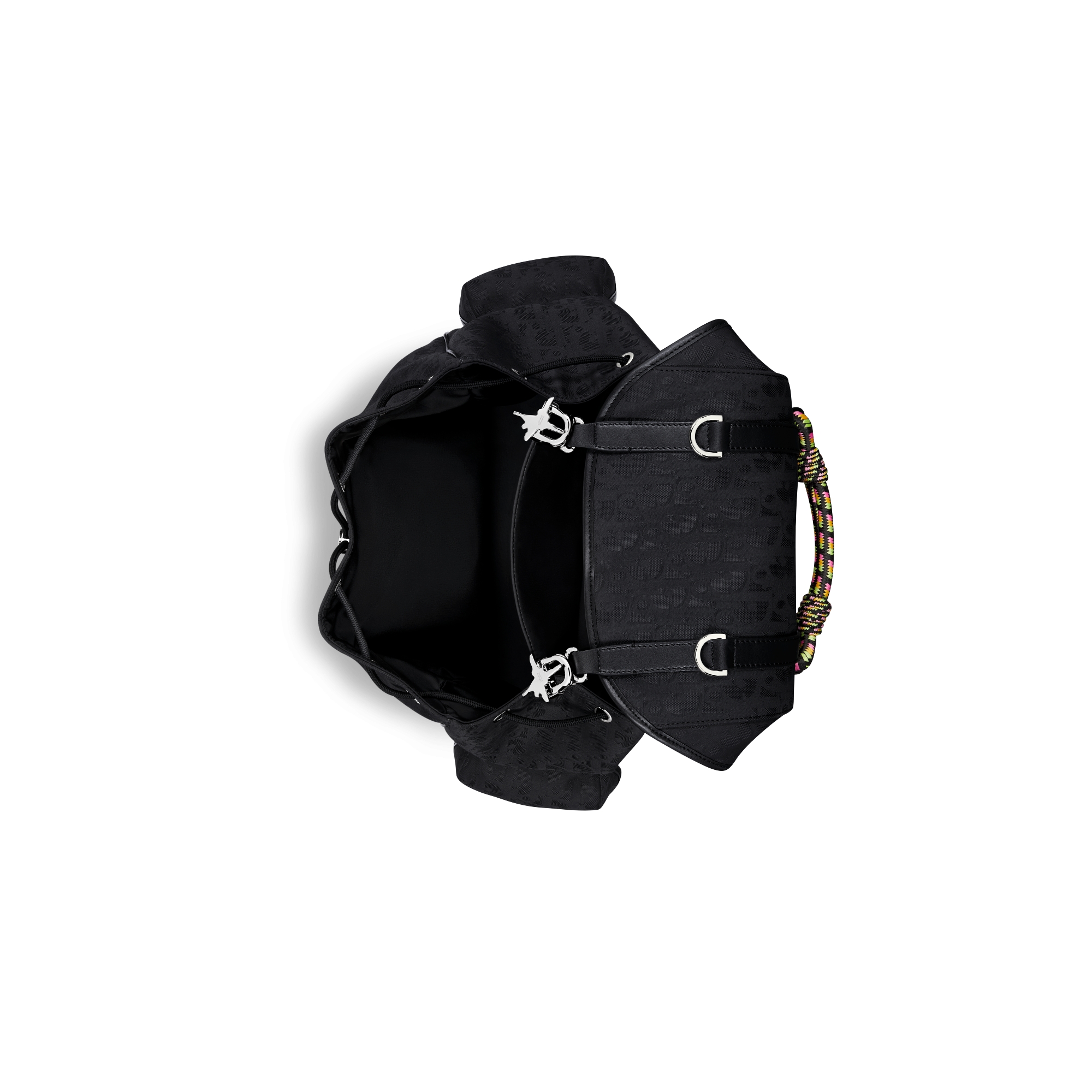 DIOR AND LEWIS HAMILTON Dior Hit The Road 翻盖双肩背包 黑色 Oblique 印花尼龙和黑色皮革效果科技面料 E06