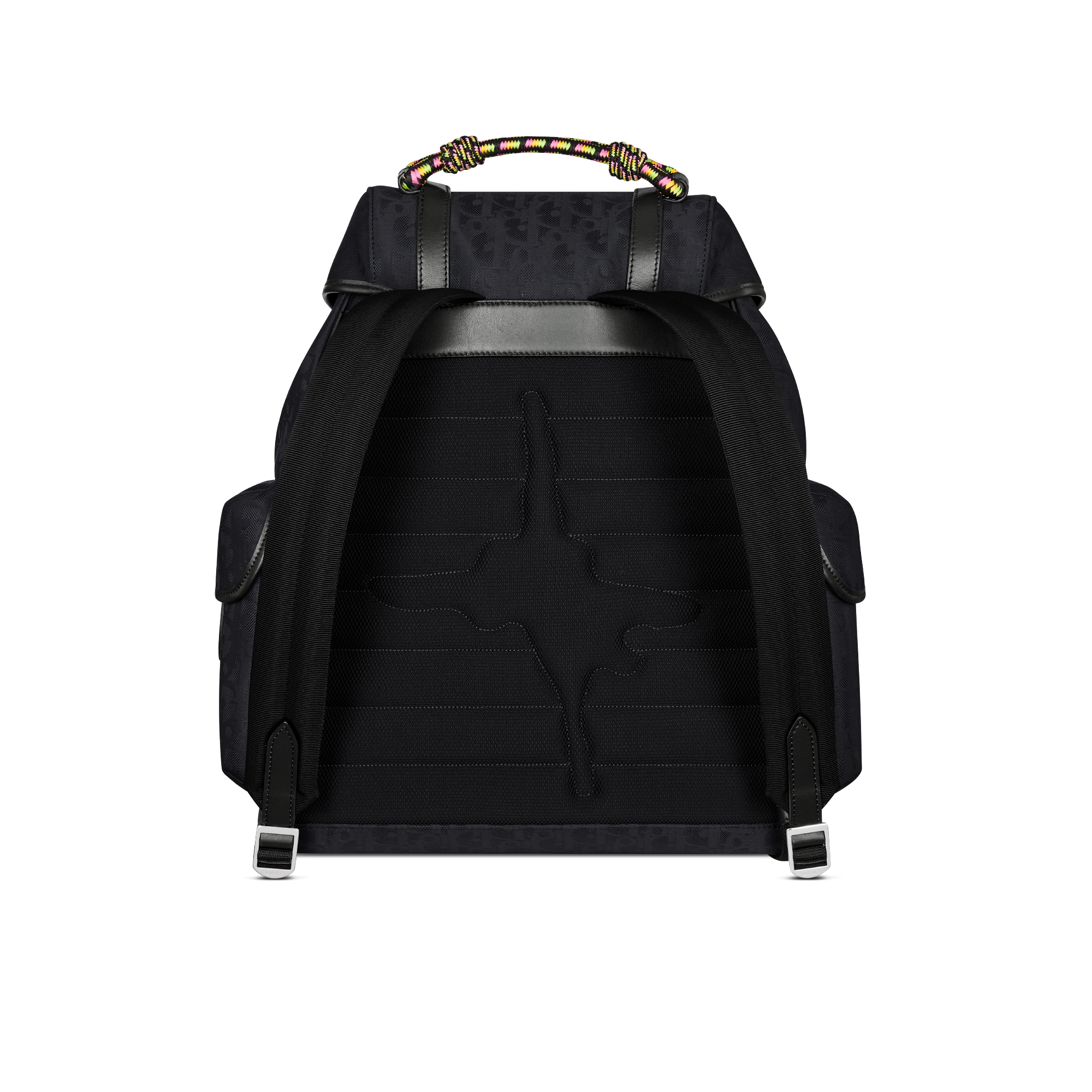 DIOR AND LEWIS HAMILTON Dior Hit The Road 翻盖双肩背包 黑色 Oblique 印花尼龙和黑色皮革效果科技面料 E08