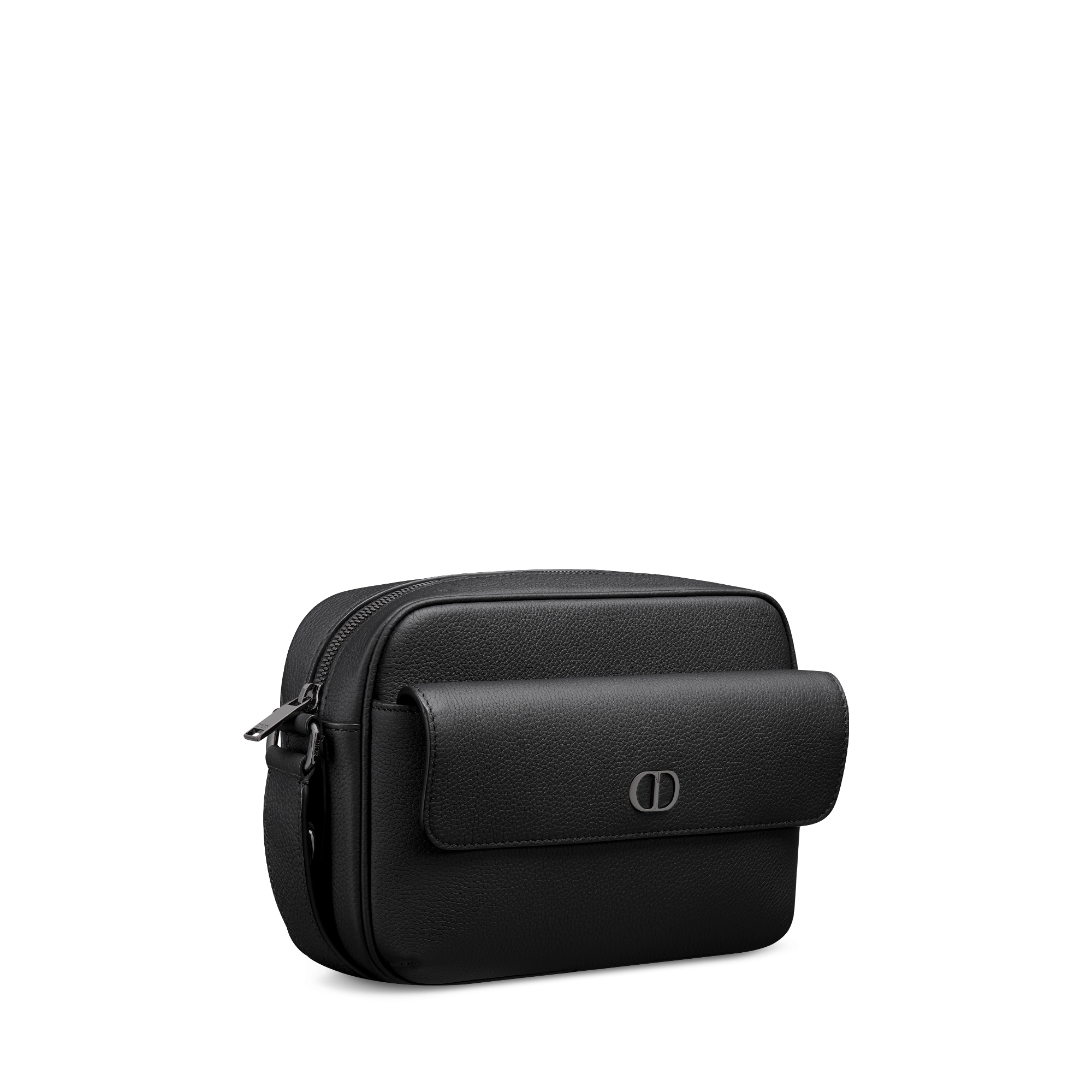 CD Icon 拉链信使包 黑色哑光粒面牛皮革 E03