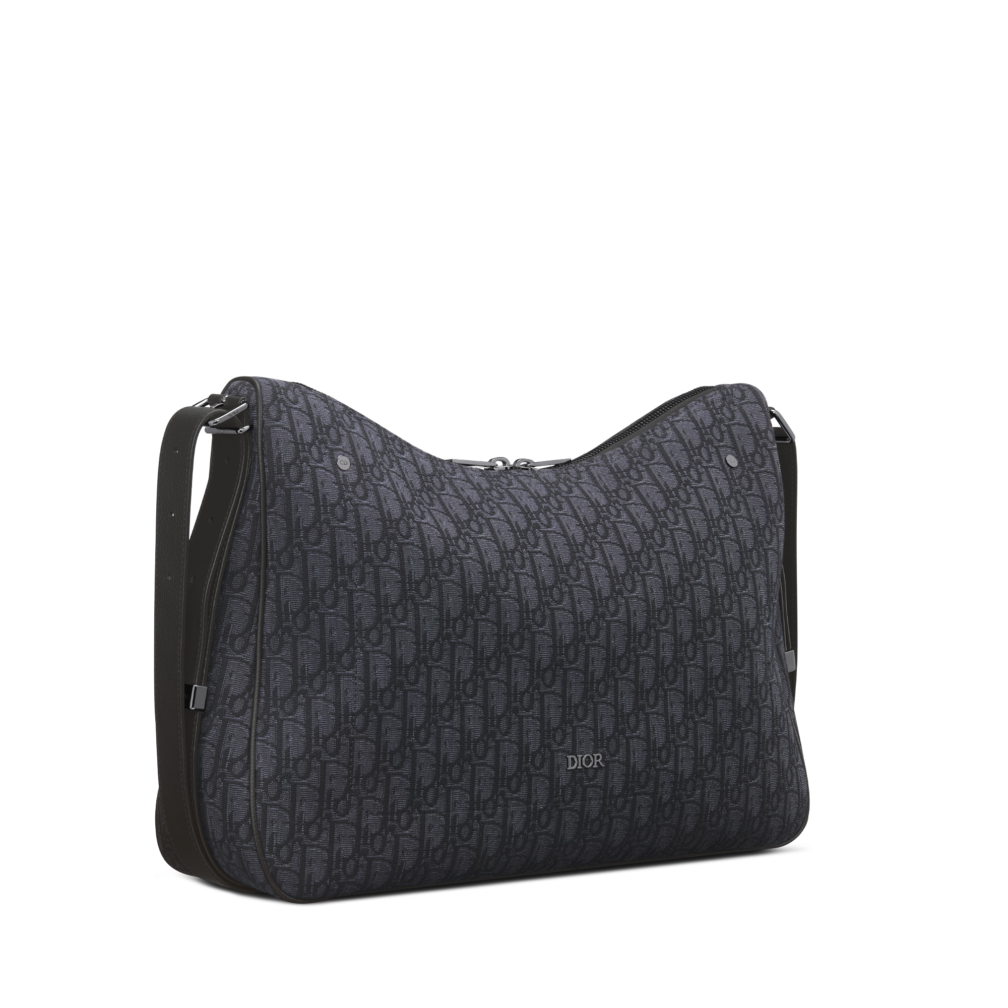 大号 Dior Slider 拉链水饺包 黑色 Oblique 印花面料 E03