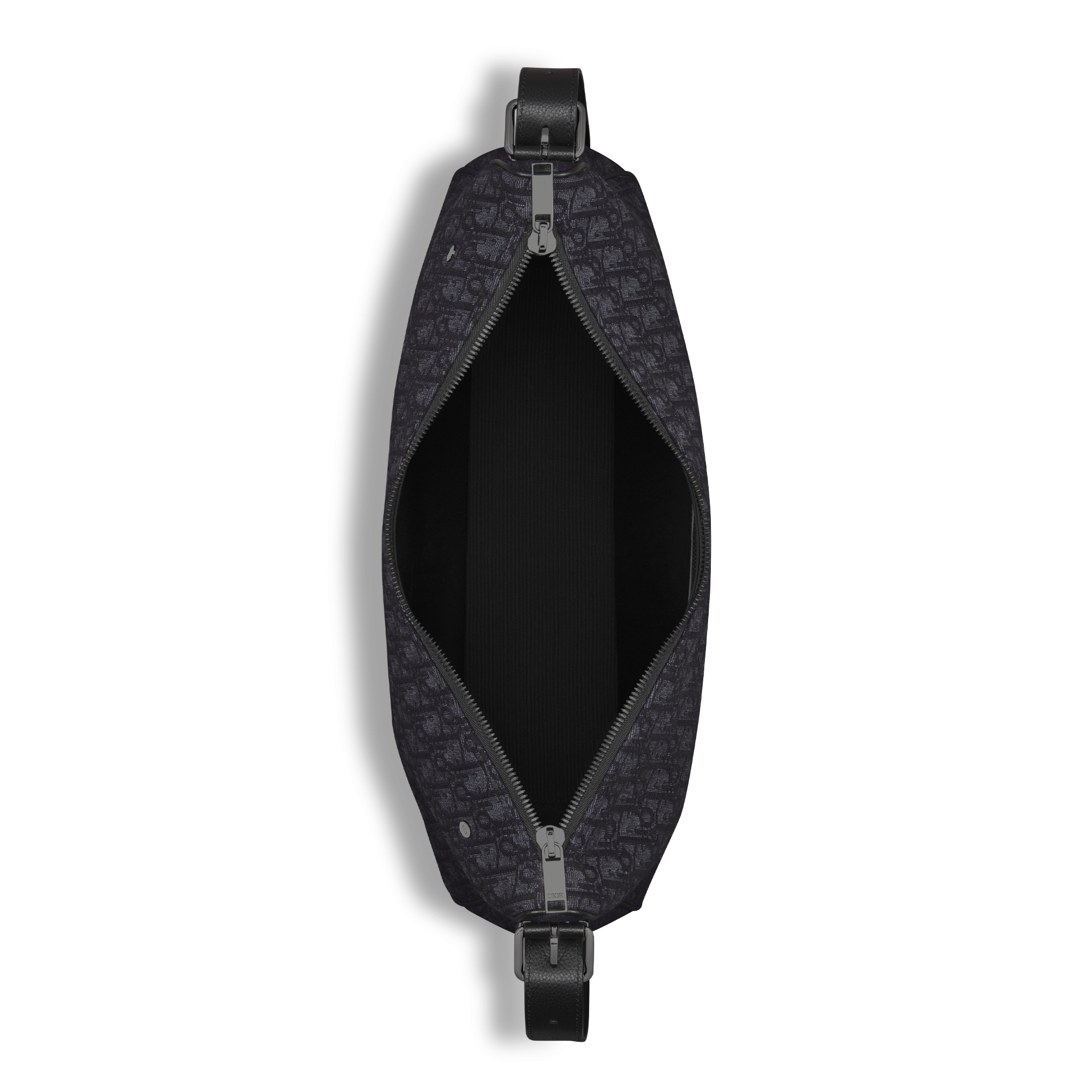 大号 Dior Slider 拉链水饺包 黑色 Oblique 印花面料 E06