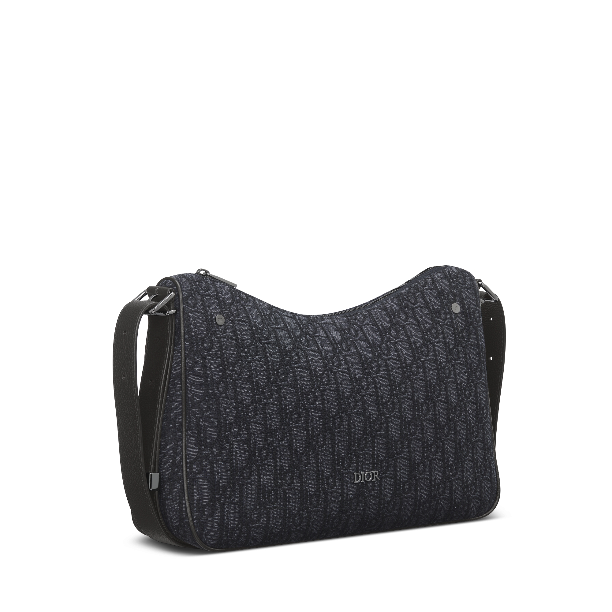 中号 Dior Slider 拉链水饺包 黑色 Oblique 印花面料 E03