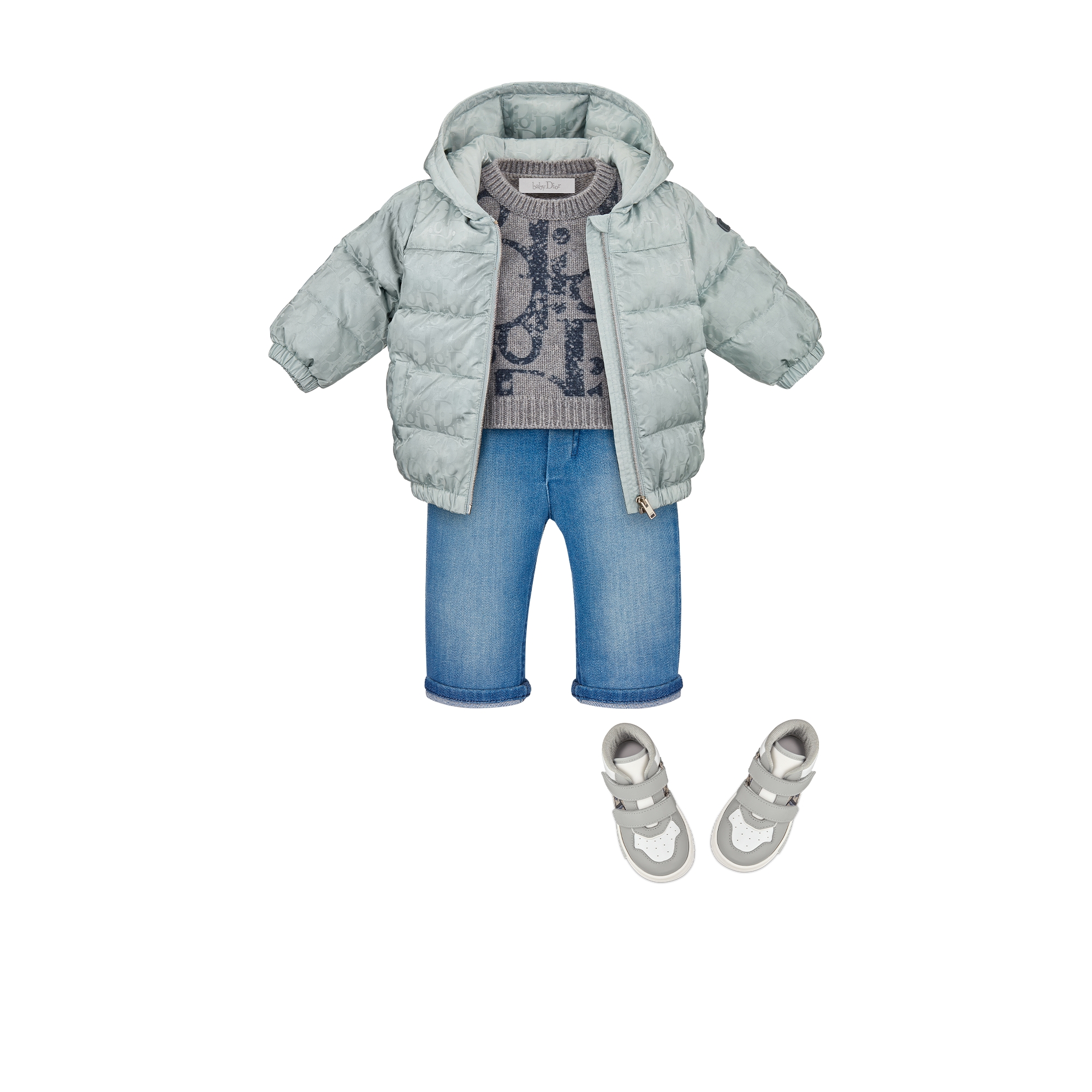 婴幼儿连帽夹克 银色调科技面料 Oblique 印花 E12