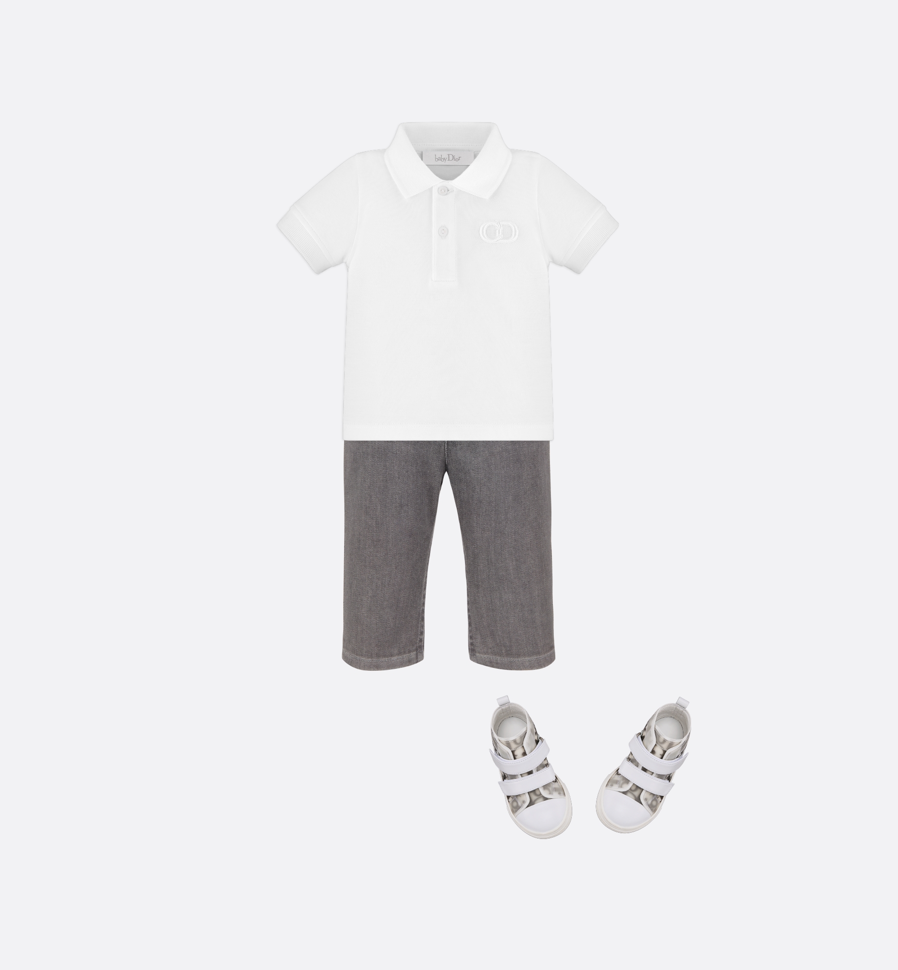 婴幼儿 Polo 衫 白色棉质珠地布 CD Icon 刺绣 E12