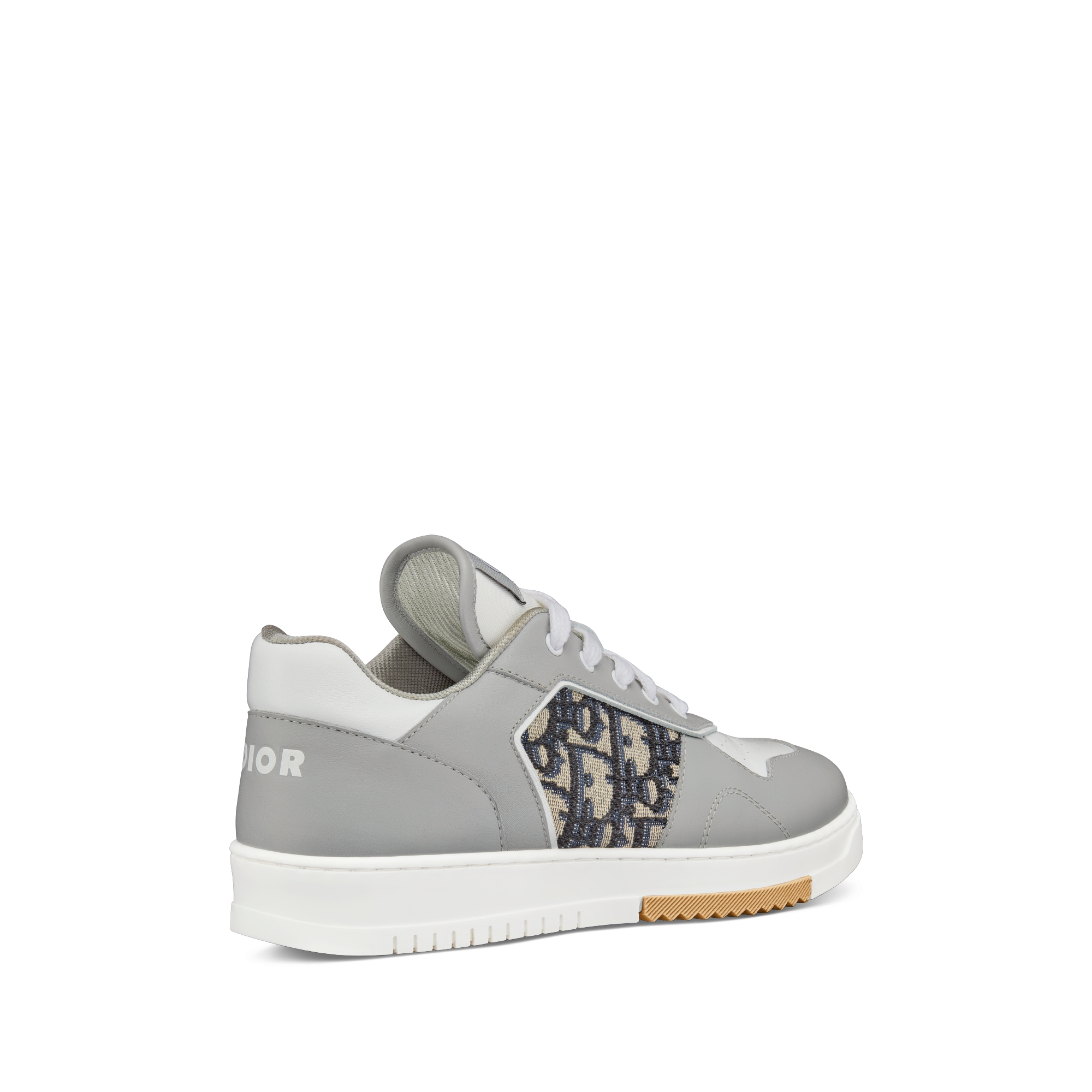 儿童 B27 Uptown 低帮运动鞋 灰色和白色光滑牛皮革搭配米色和黑色 Oblique 印花面料 E05