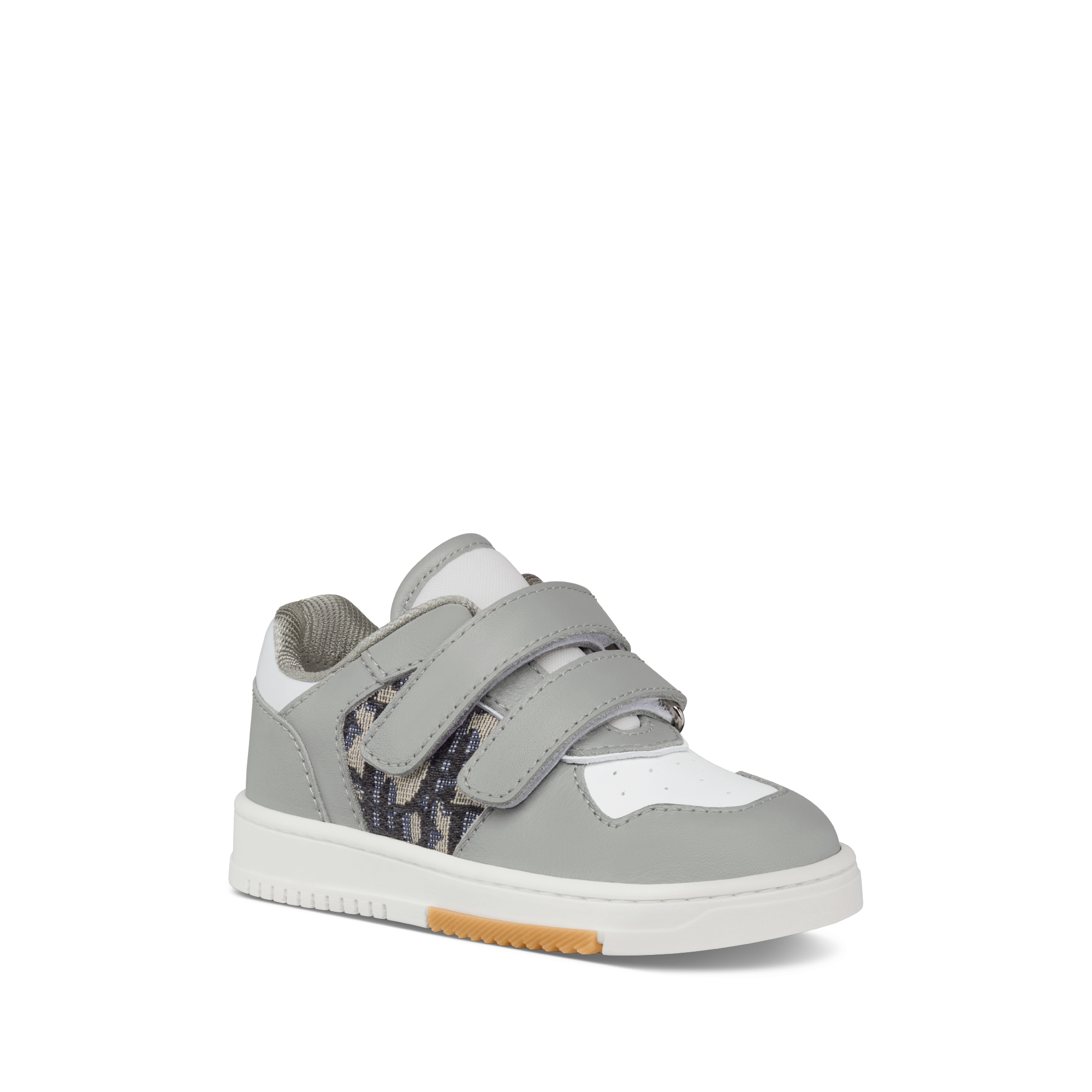 婴幼儿 B27 Uptown 低帮运动鞋 灰色和白色光滑牛皮革搭配米色和黑色 Oblique 印花面料 E03