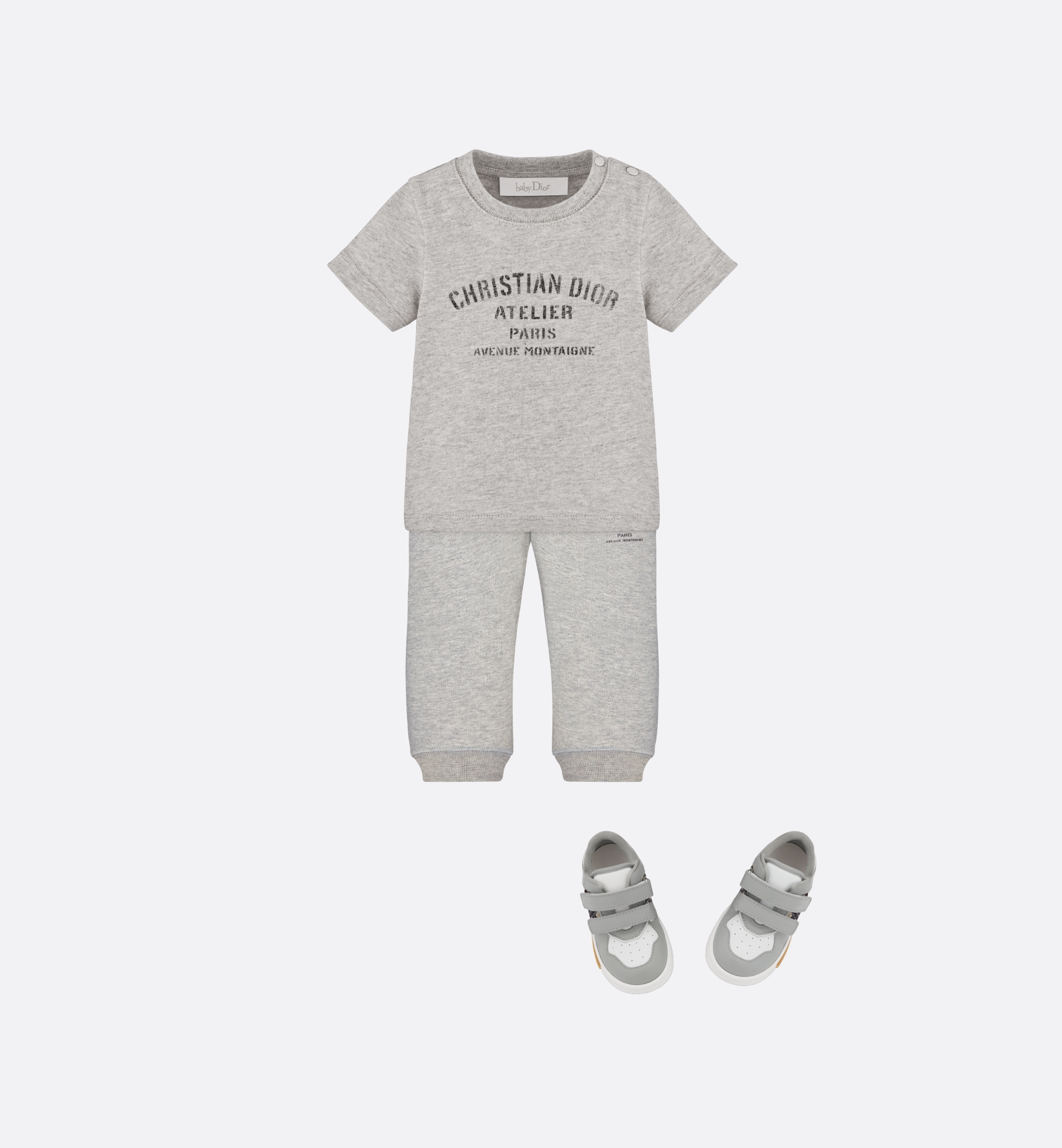 婴幼儿 B27 Uptown 低帮运动鞋 灰色和白色光滑牛皮革搭配米色和黑色 Oblique 印花面料 E12