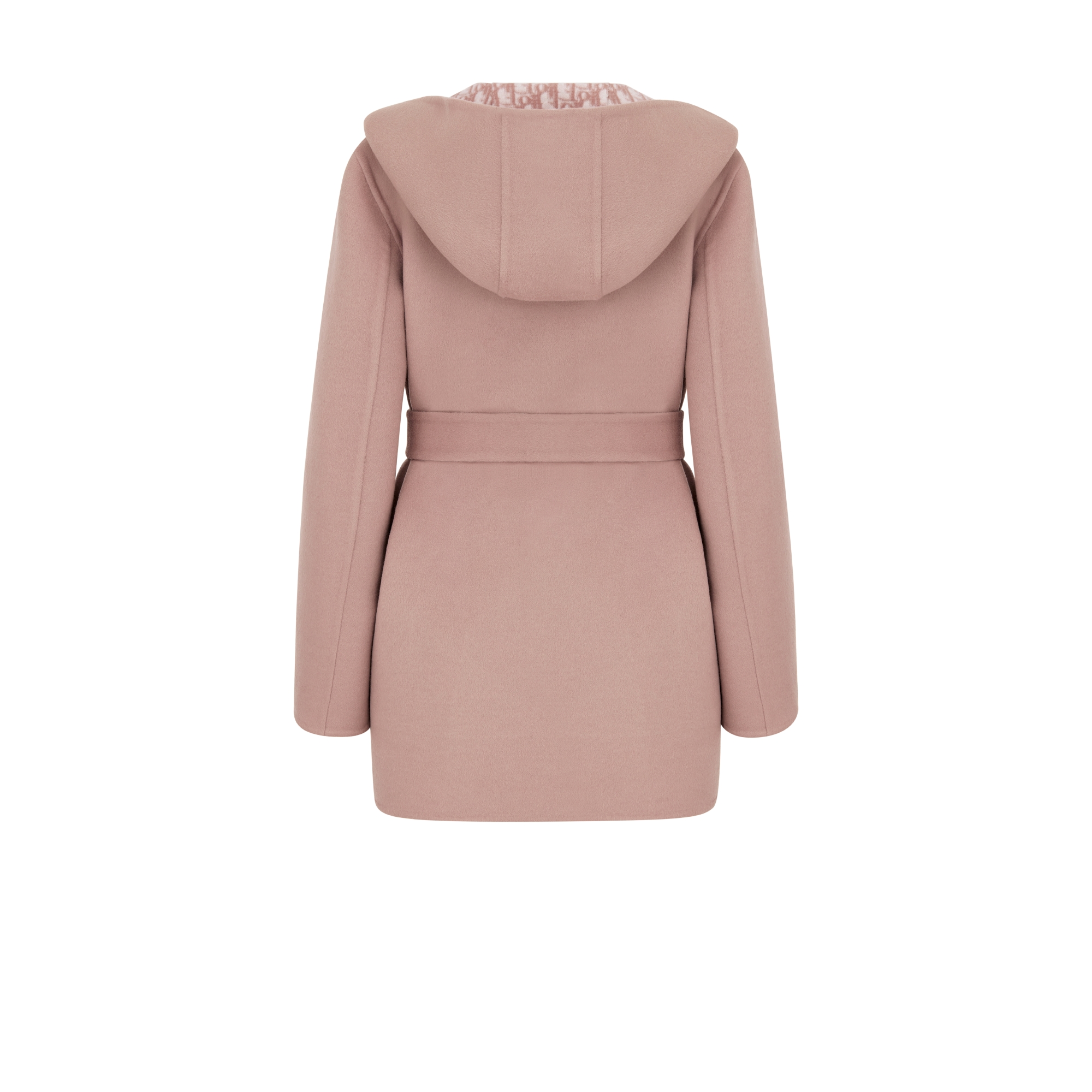 短款连帽大衣 玫瑰粉色双面绵羊毛混纺面料搭配腰带 E08