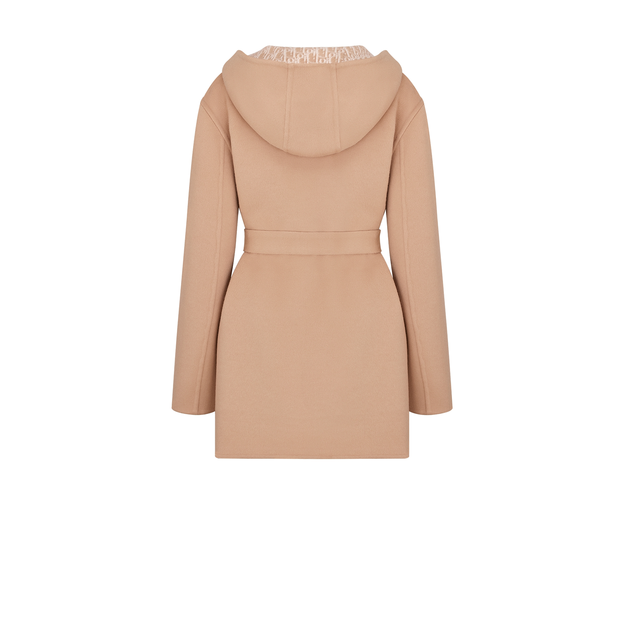 短款连帽大衣 米色双面绵羊毛混纺面料搭配腰带 E08