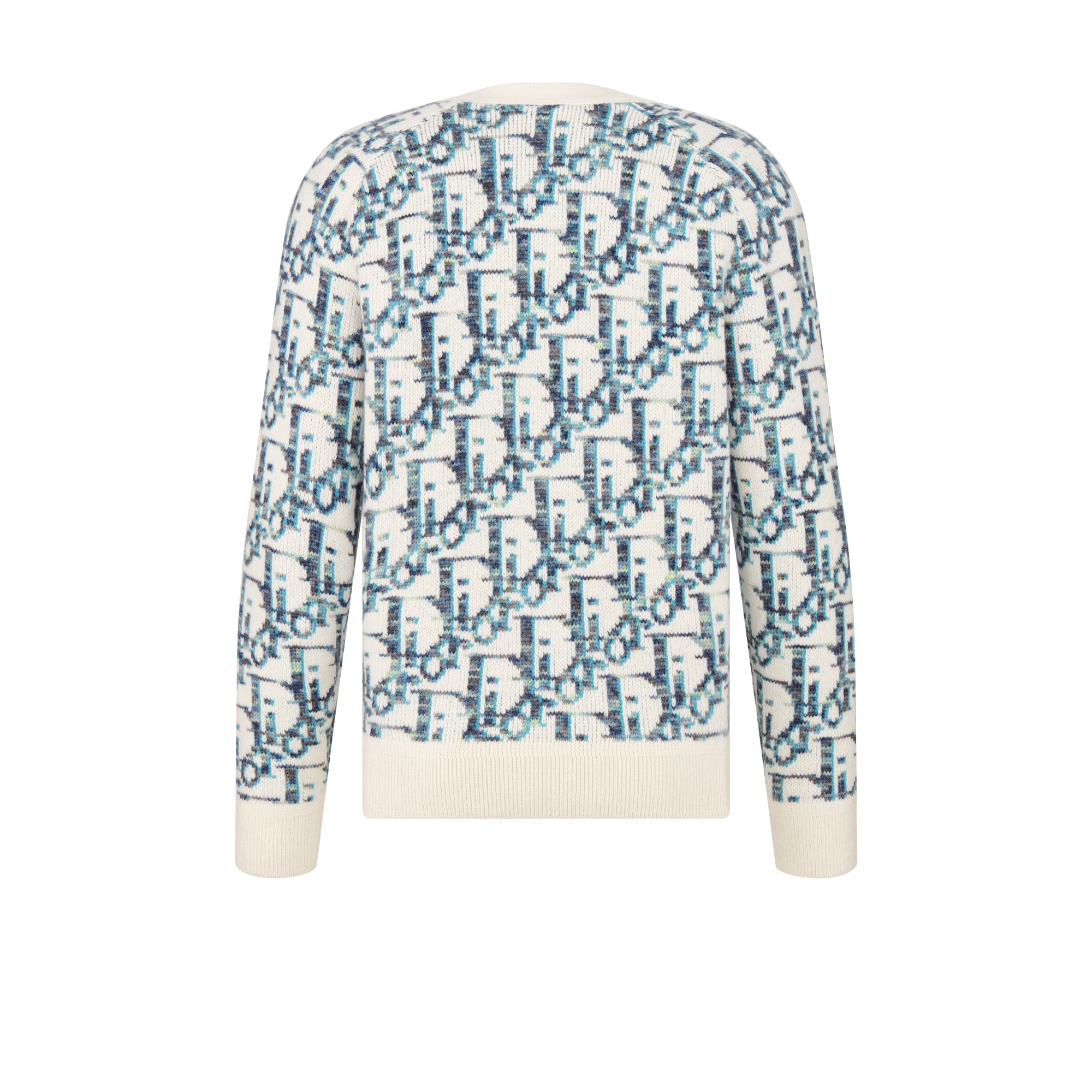 开衫 白色和蓝色绵羊毛提花面料 Oblique 印花 E08