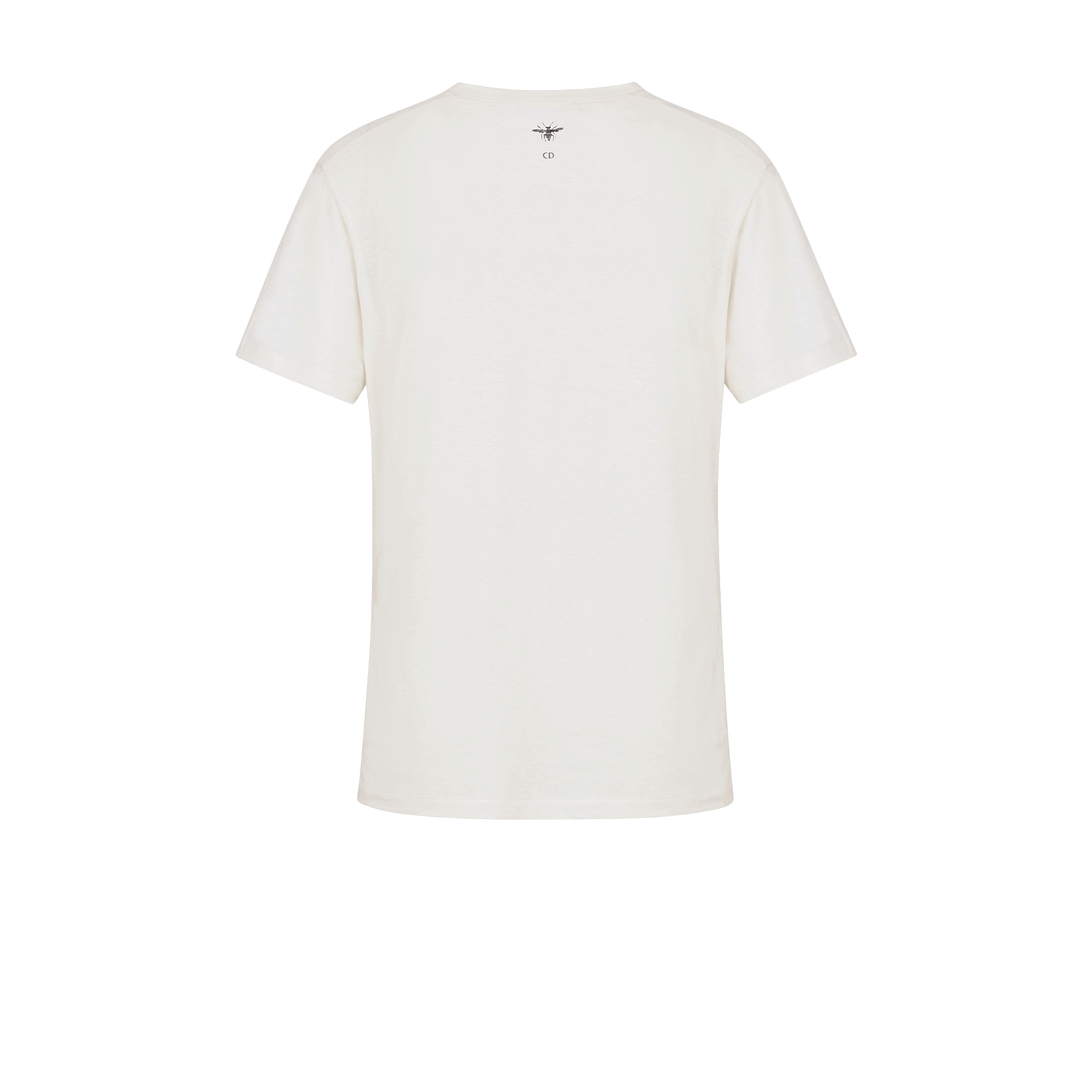 T 恤 白色棉质和亚麻混纺平纹针织面料 J'Adior 8 字样 E08