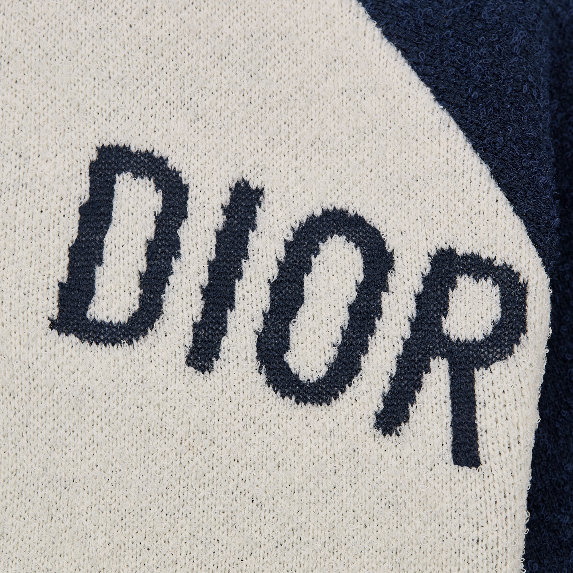 飞行员夹克 米白色和蓝色绵羊毛混纺针织面料 Christian Dior 8 字样 E09