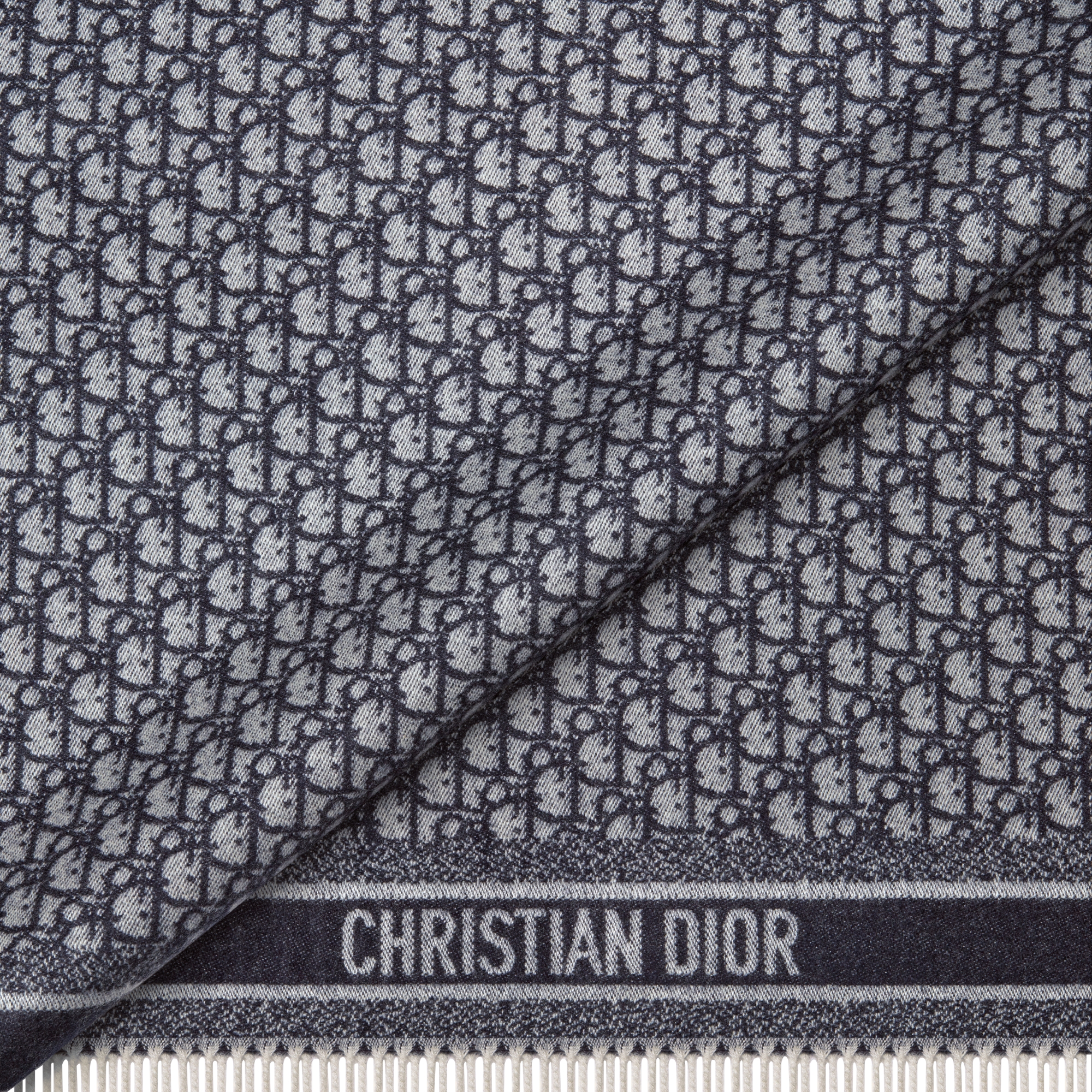 Dior 印花斗篷 海军蓝色山羊绒面料 Oblique 印花 E09