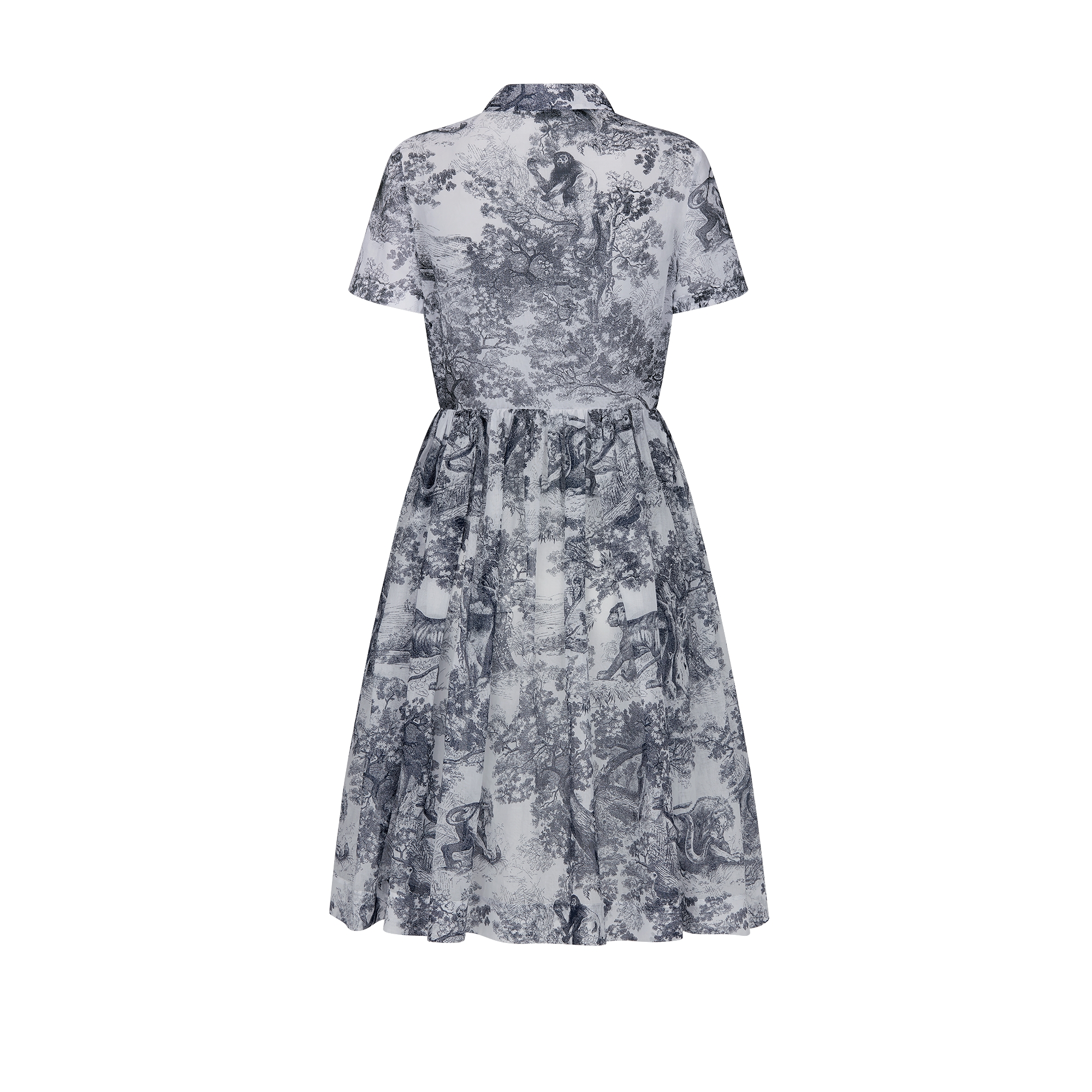 中长款衬衫式连衣裙 白色和海军蓝色棉质面料茹伊印花 E08