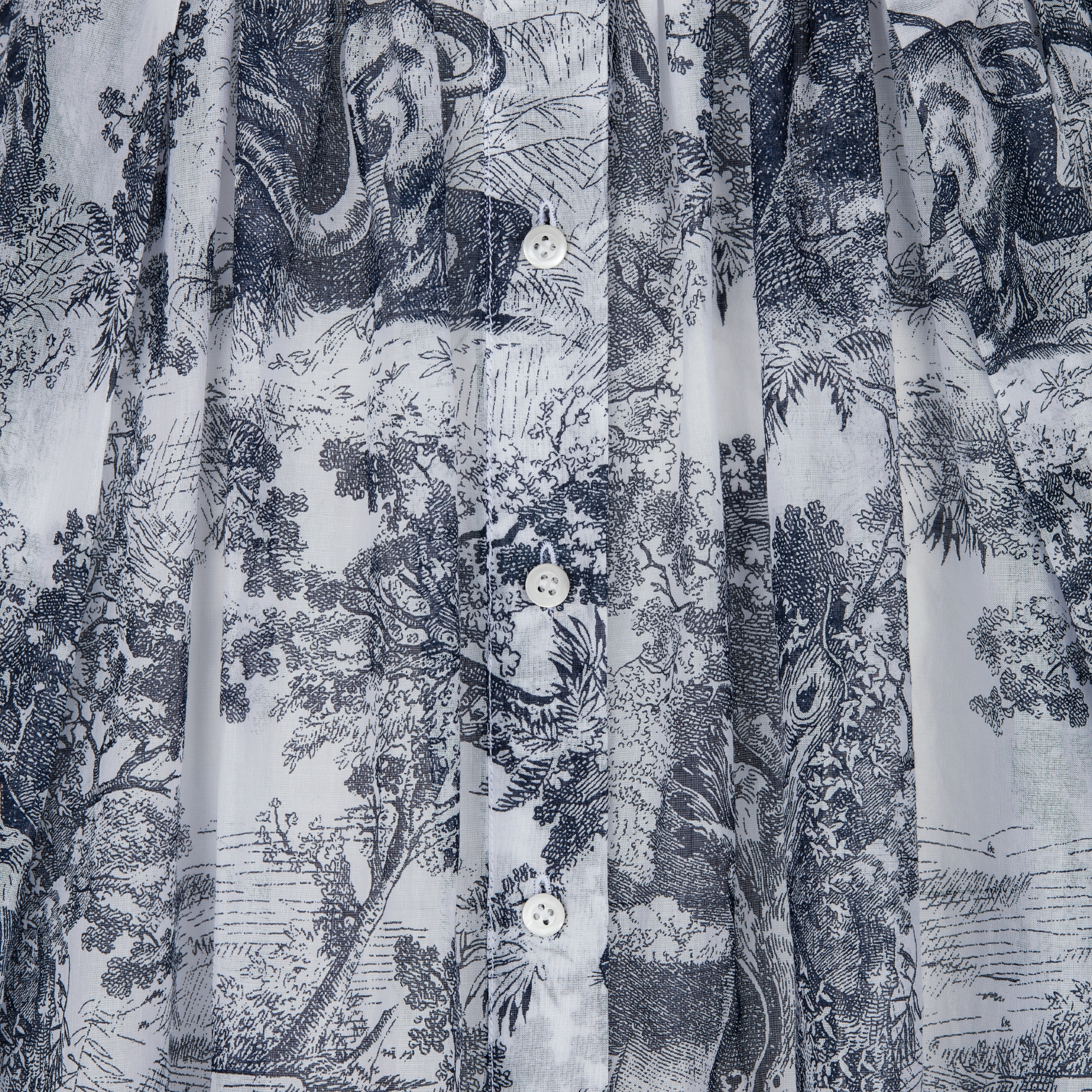 中长款衬衫式连衣裙 白色和海军蓝色棉质面料茹伊印花 E09