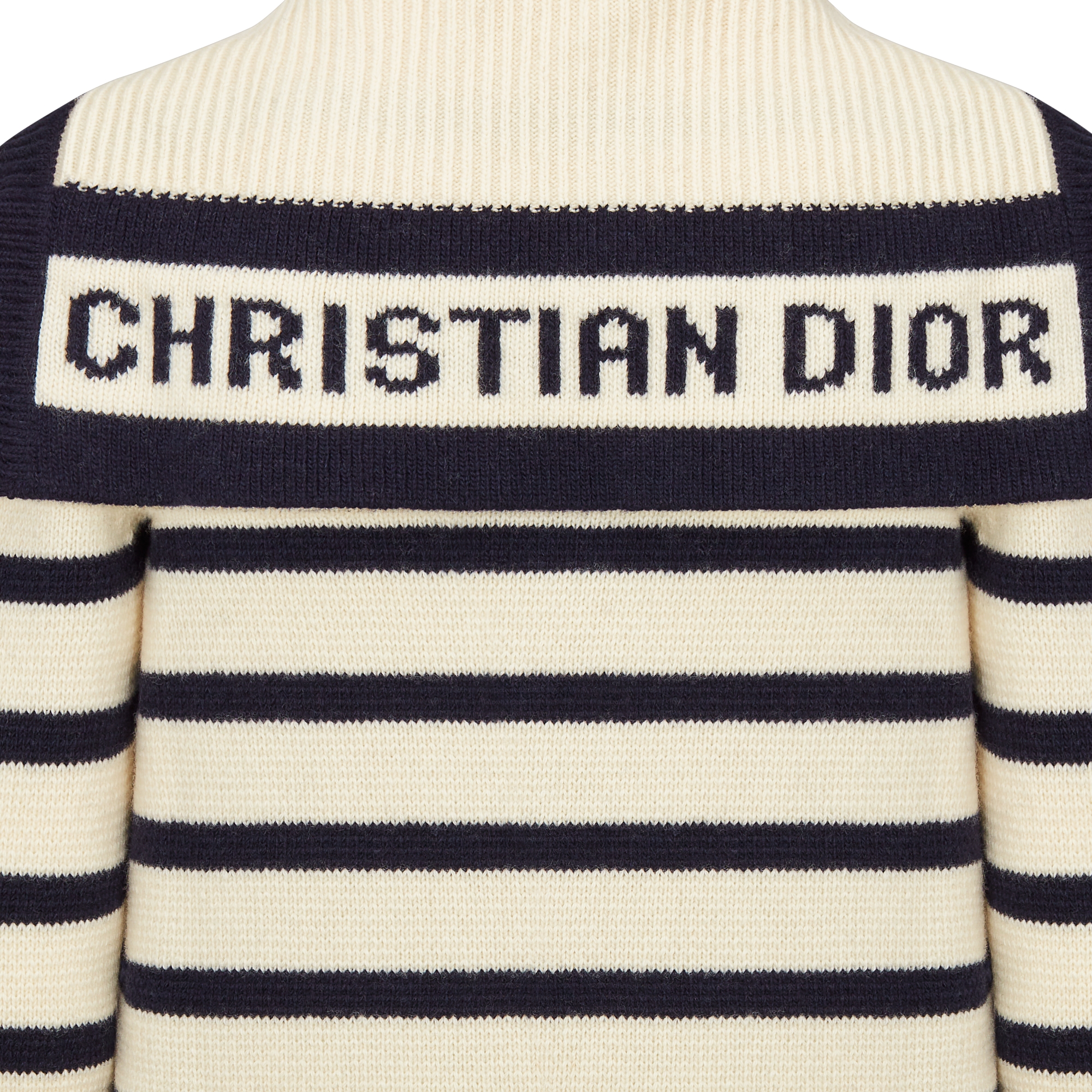 Dior Marinière 开衫 海军蓝色和米白色绵羊毛和山羊绒混纺针织面料 D-Stripes 图案 E09
