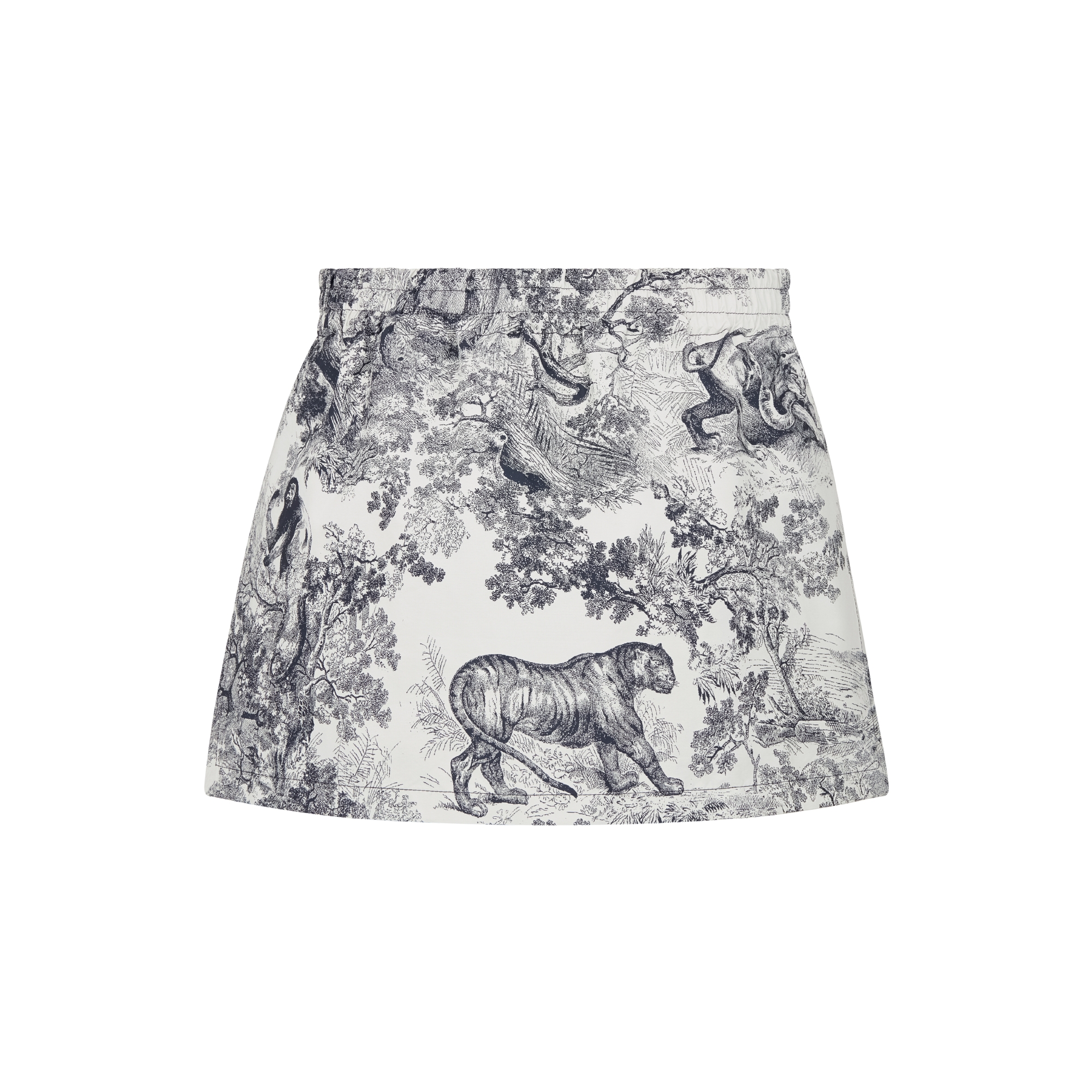 Dioriviera 裙裤 白色和蓝色塔夫绸科技提花面料 Sauvage 茹伊印花图案 E08