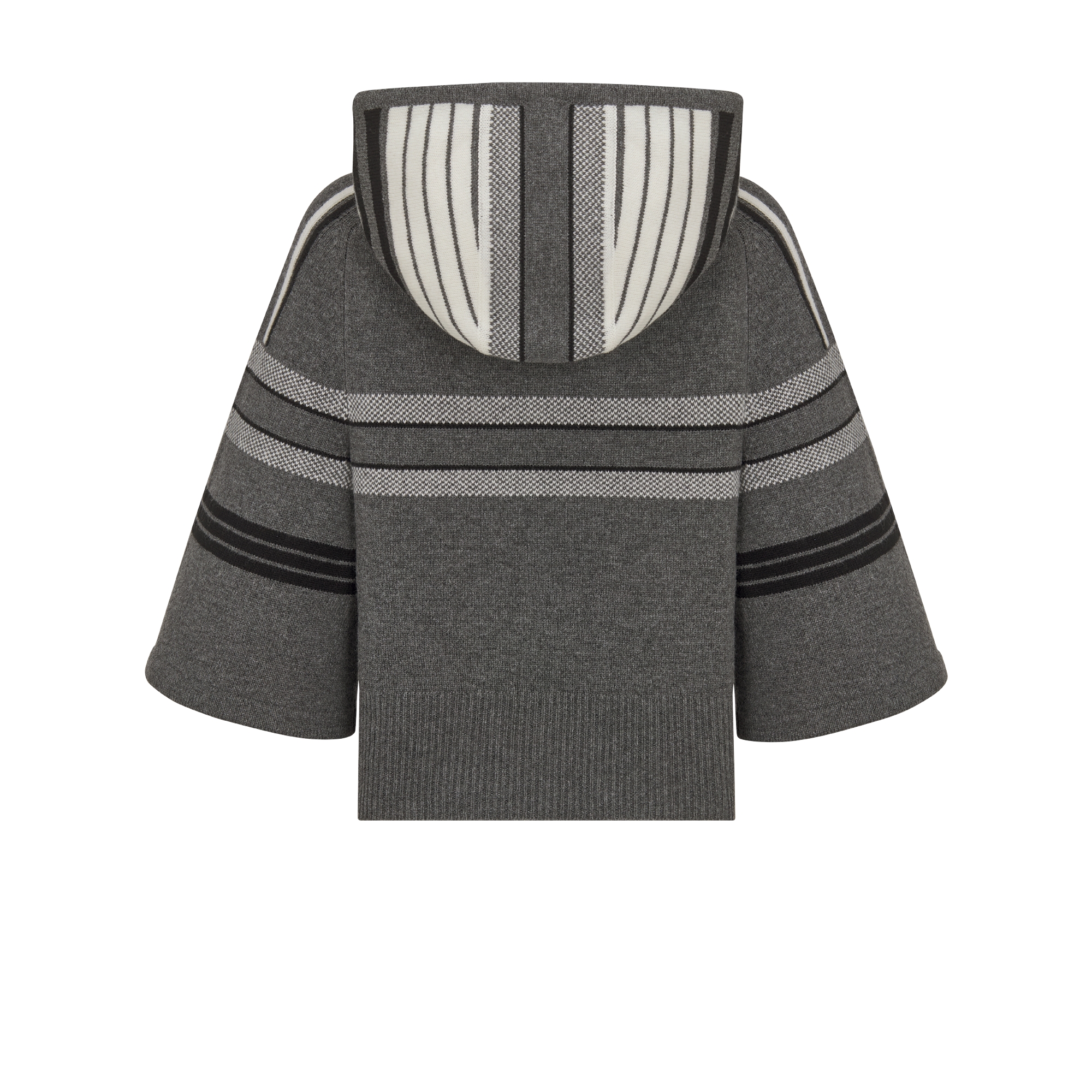 DiorAlps 七分袖连帽针织衫 灰色绵羊毛和山羊绒混纺针织面料白色 Dior Star 图案 E08