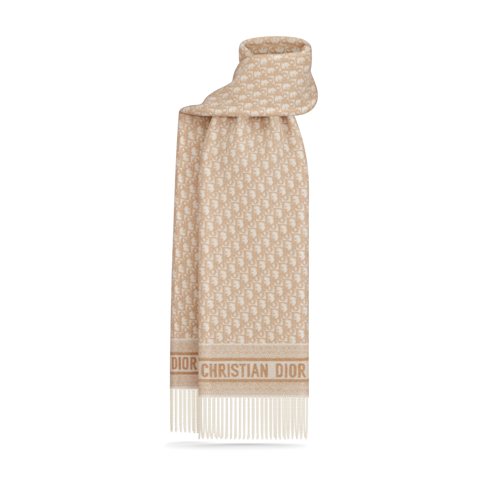 Dior 印花围巾 米白色和米色山羊绒面料 Oblique 印花 E01 米白色和米色山羊绒面料 Oblique 印花