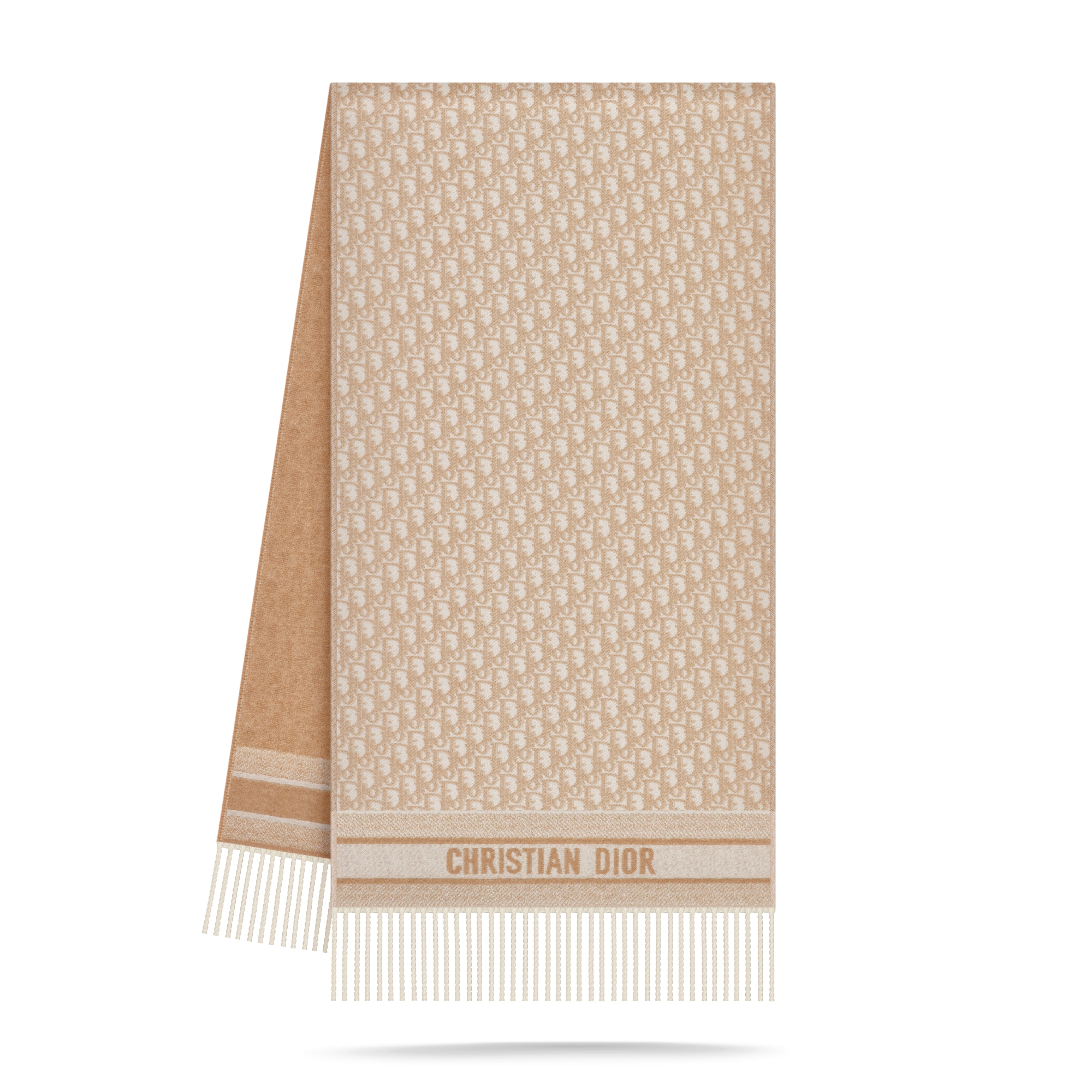 Dior 印花围巾 米白色和米色山羊绒面料 Oblique 印花 E03
