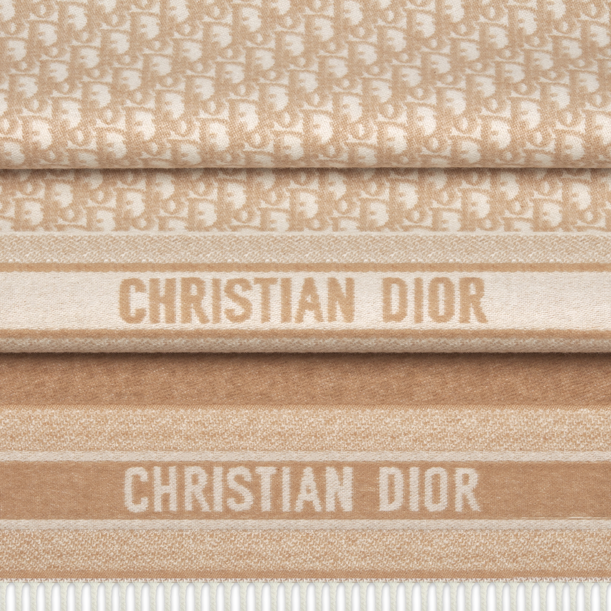 Dior 印花围巾 米白色和米色山羊绒面料 Oblique 印花 E09