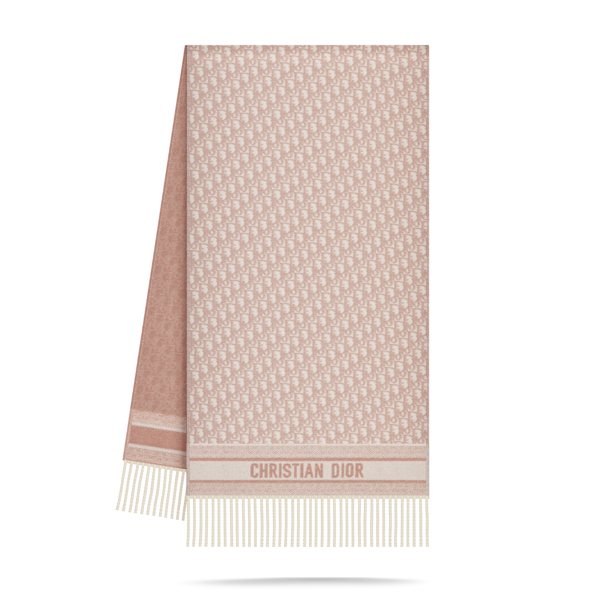 Dior 印花围巾 米白色和玫瑰粉色山羊绒面料 Oblique 印花 E03
