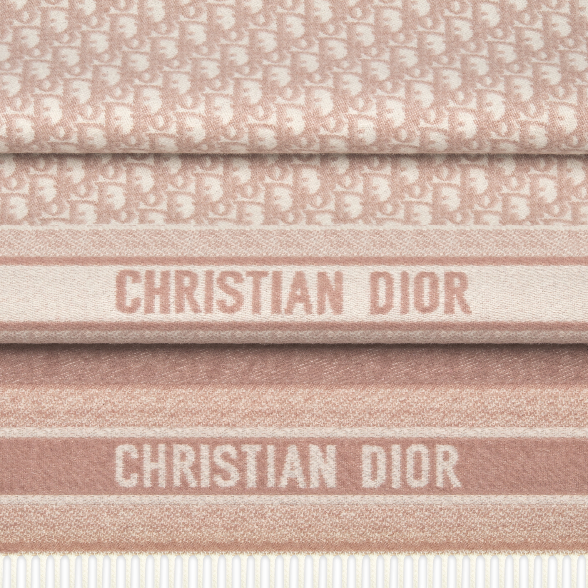 Dior 印花围巾 米白色和玫瑰粉色山羊绒面料 Oblique 印花 E09