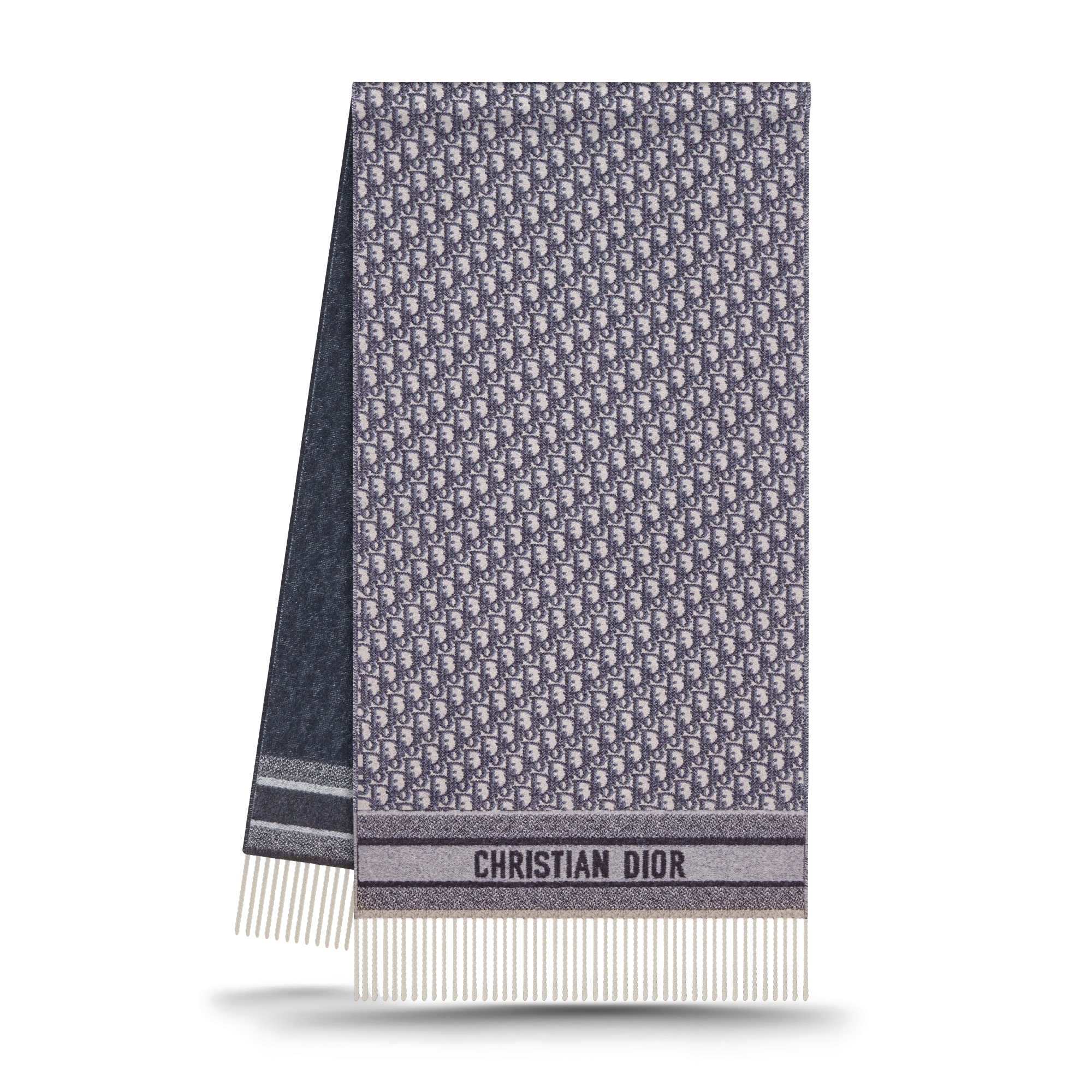 Dior 印花围巾 米白色和海军蓝色山羊绒 Oblique 印花 E03